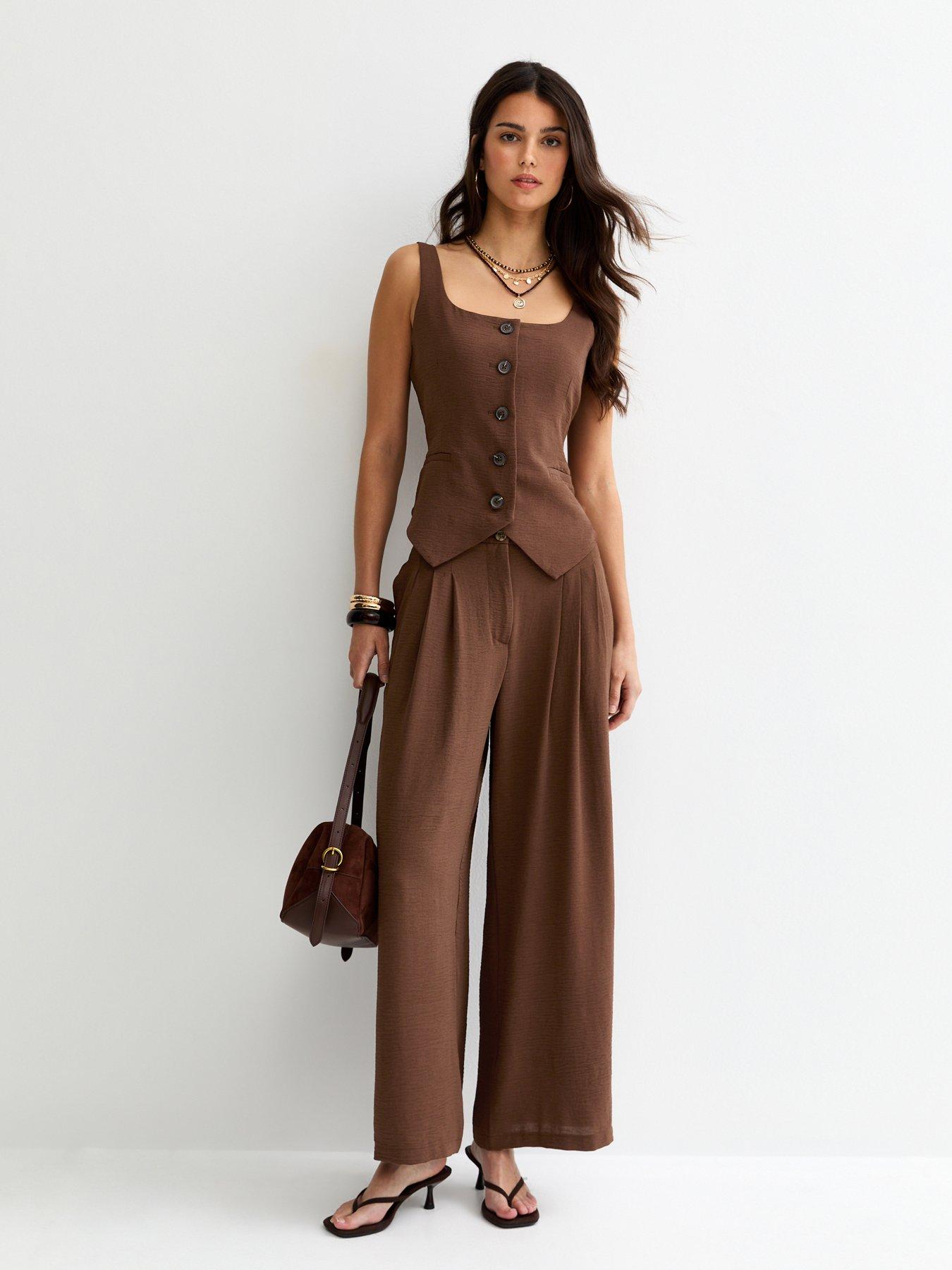 Image 3 of 5 of New Look Scoop Neck Button Up Waistcoat - Dark Brown