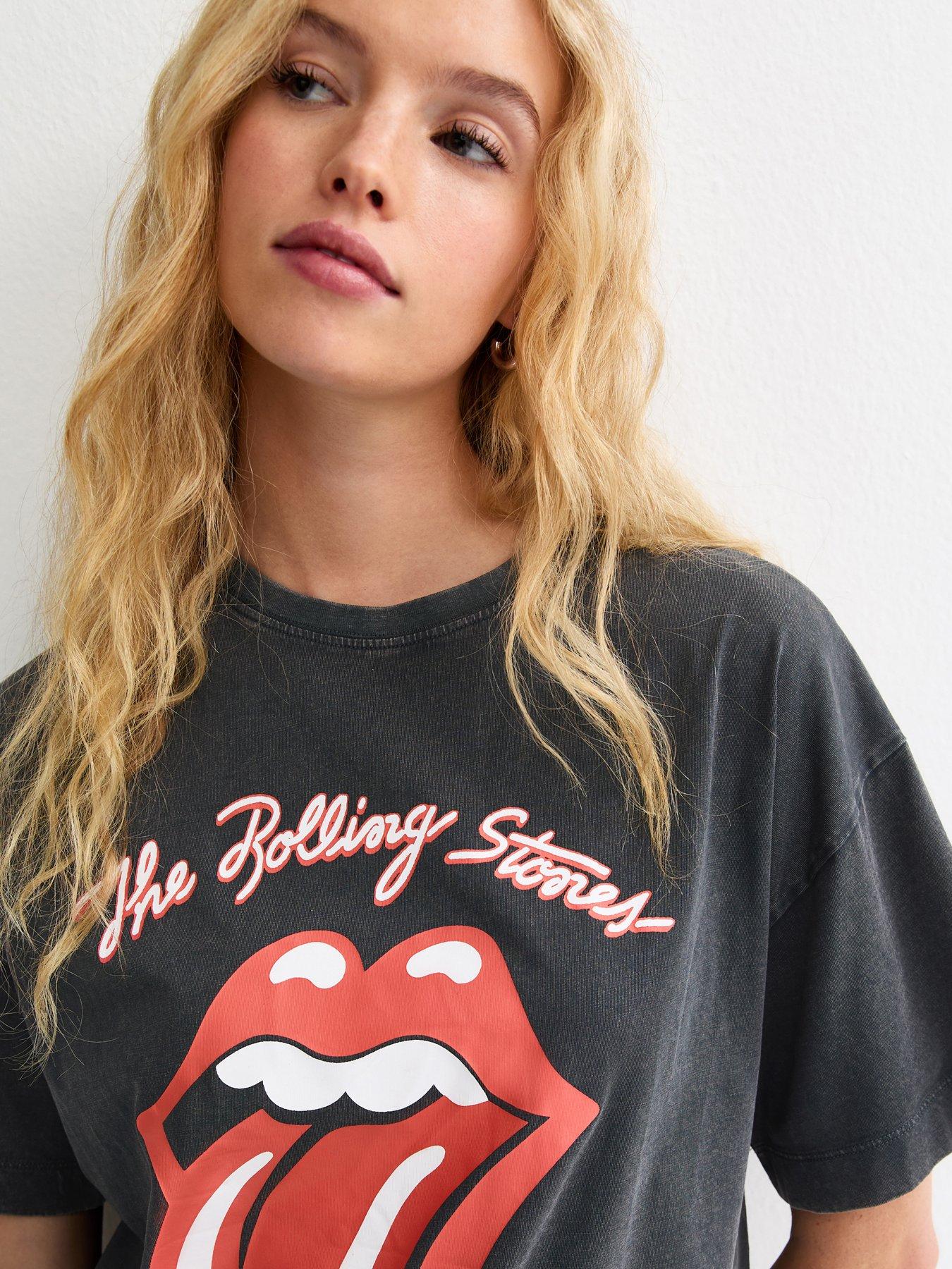 Image 4 of 5 of New Look Rolling Stones Lips Print Oversized T-Shirt - Dark Grey