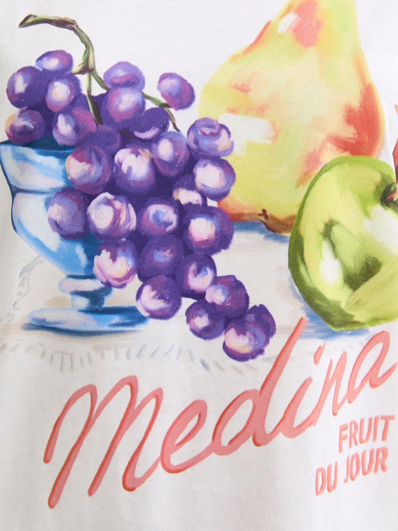Image 4 of 4 of New Look White Cotton Fruit Print Oversized T-shirt