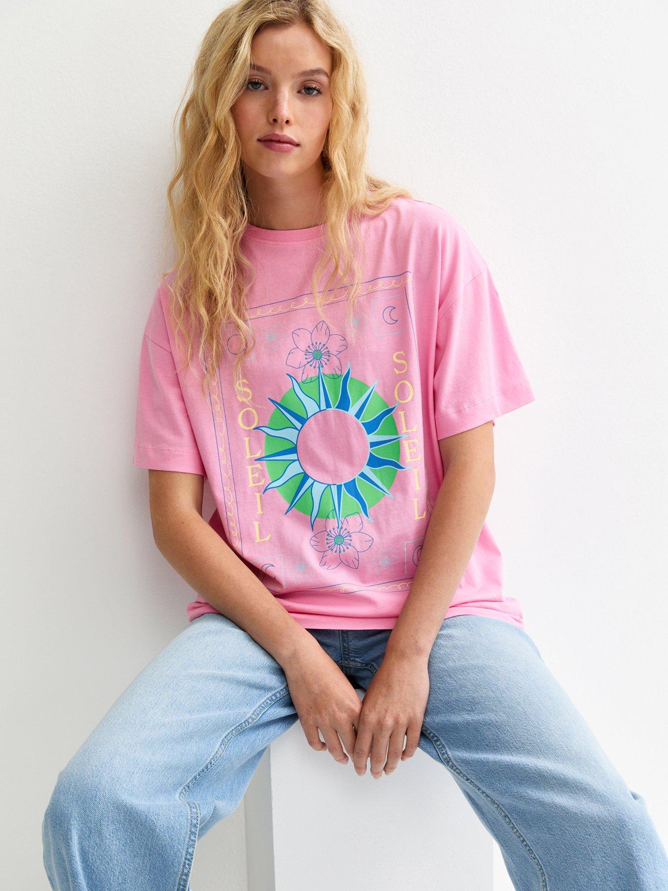 New Look Soleil Mystic Print Oversized T-Shirt - Bright Pink