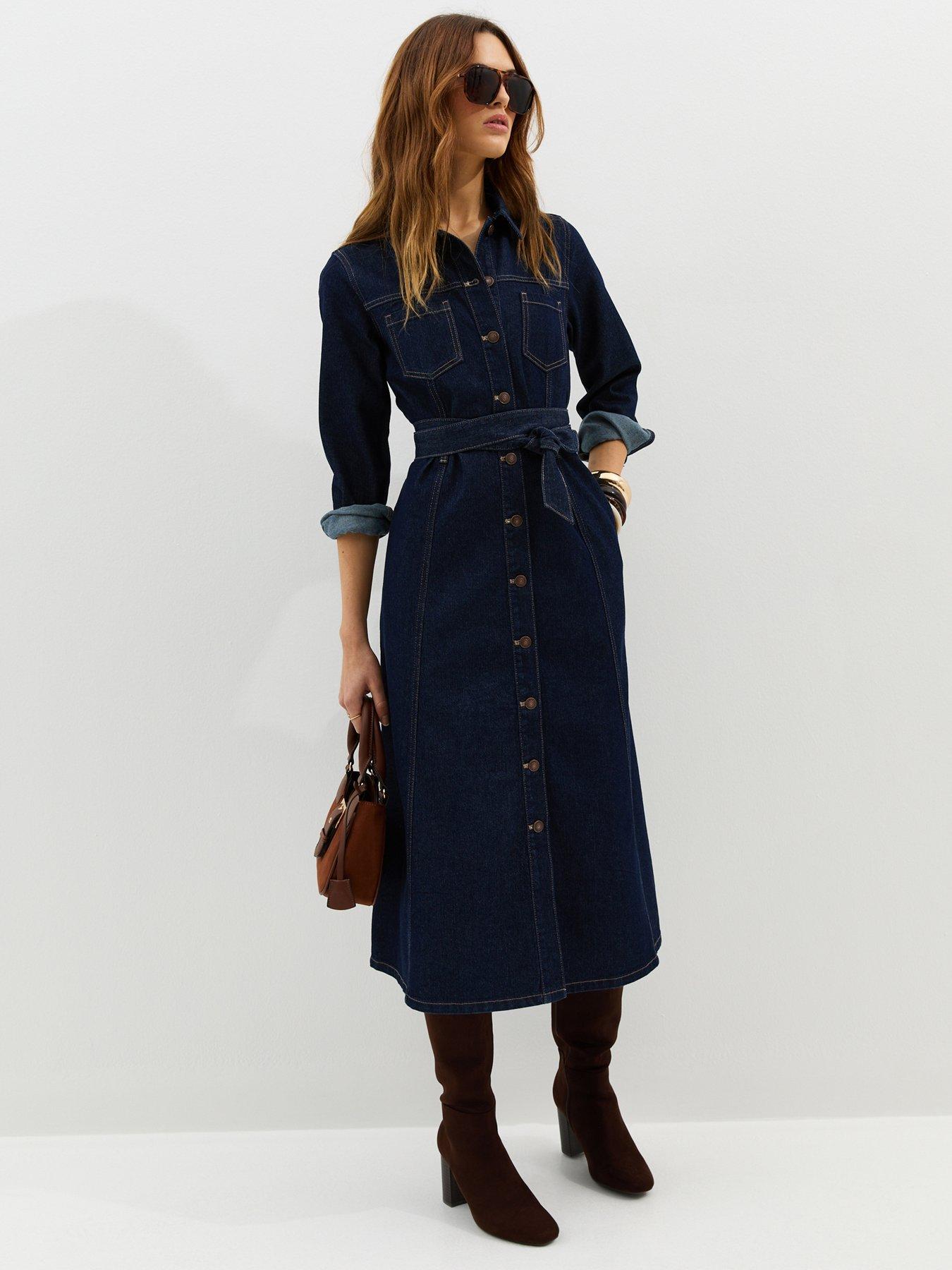 New Look Denim Long Sleeve Midi Shirt Dress - Blue