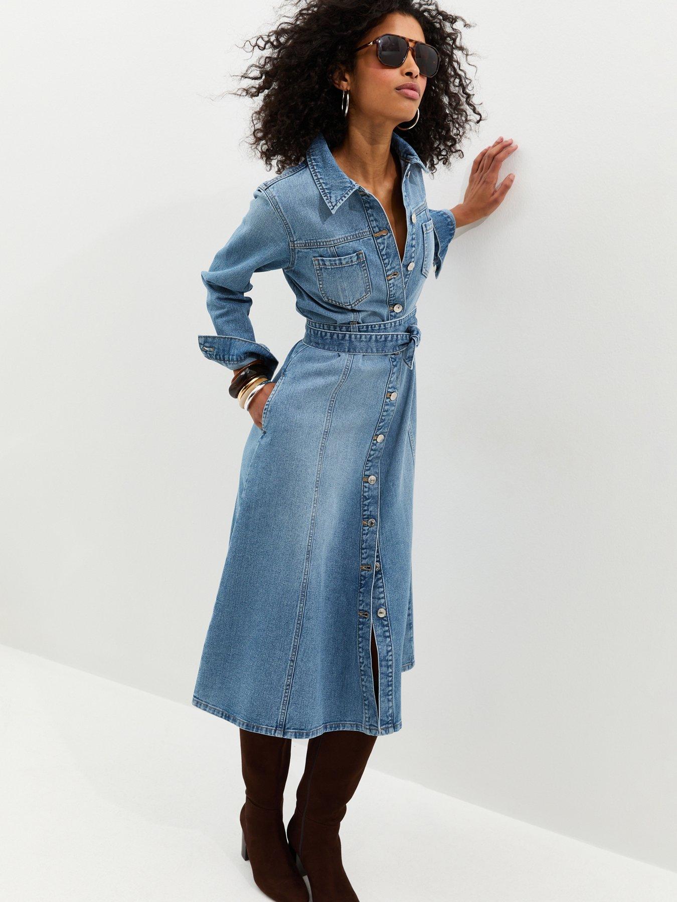 Long Sleeve Jean Dress New Look AiiRZ Button Front Fitted Mini Dress Long  Sleeve Collared Denim