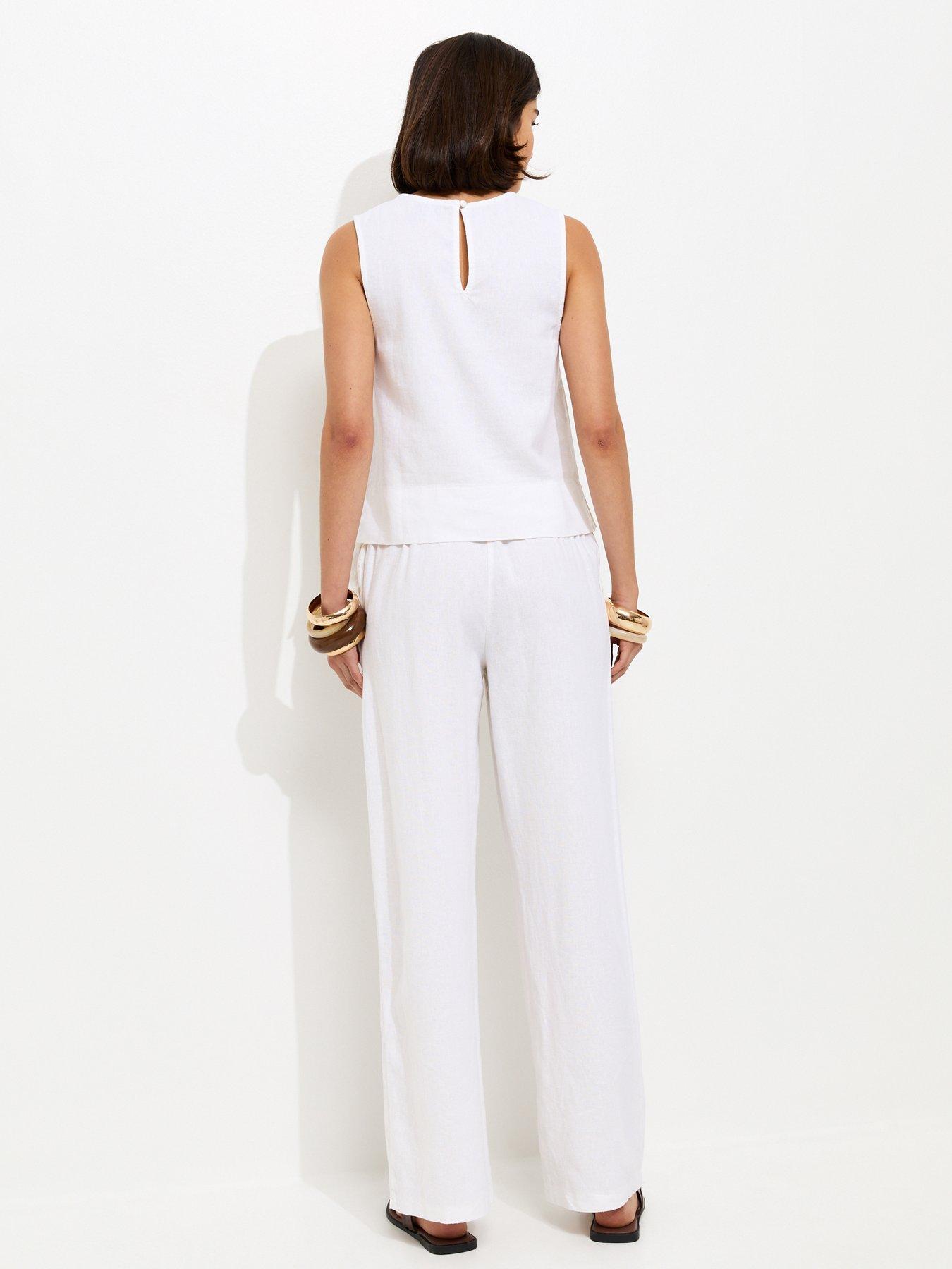 Image 2 of 5 of New Look Linen Blend Drawstring Wide Leg Trousers - White