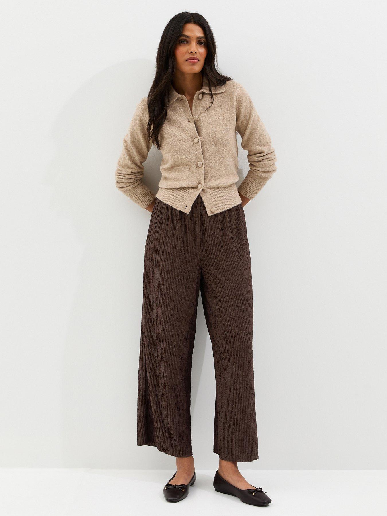 New Look Textured Jersey Wide Leg Trousers - Brown
