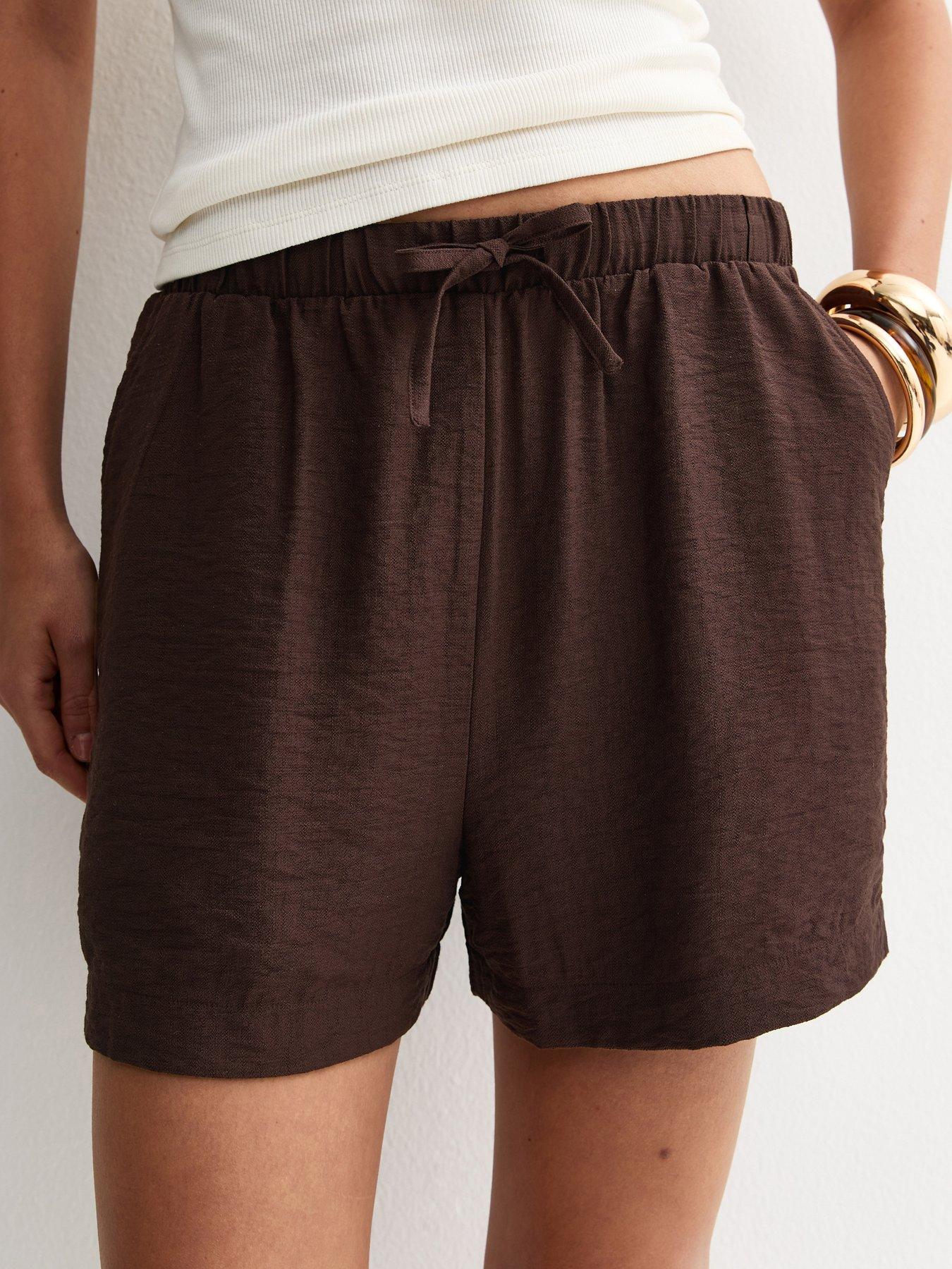 New Look Woven Drawstring Shorts - Dark Brown
