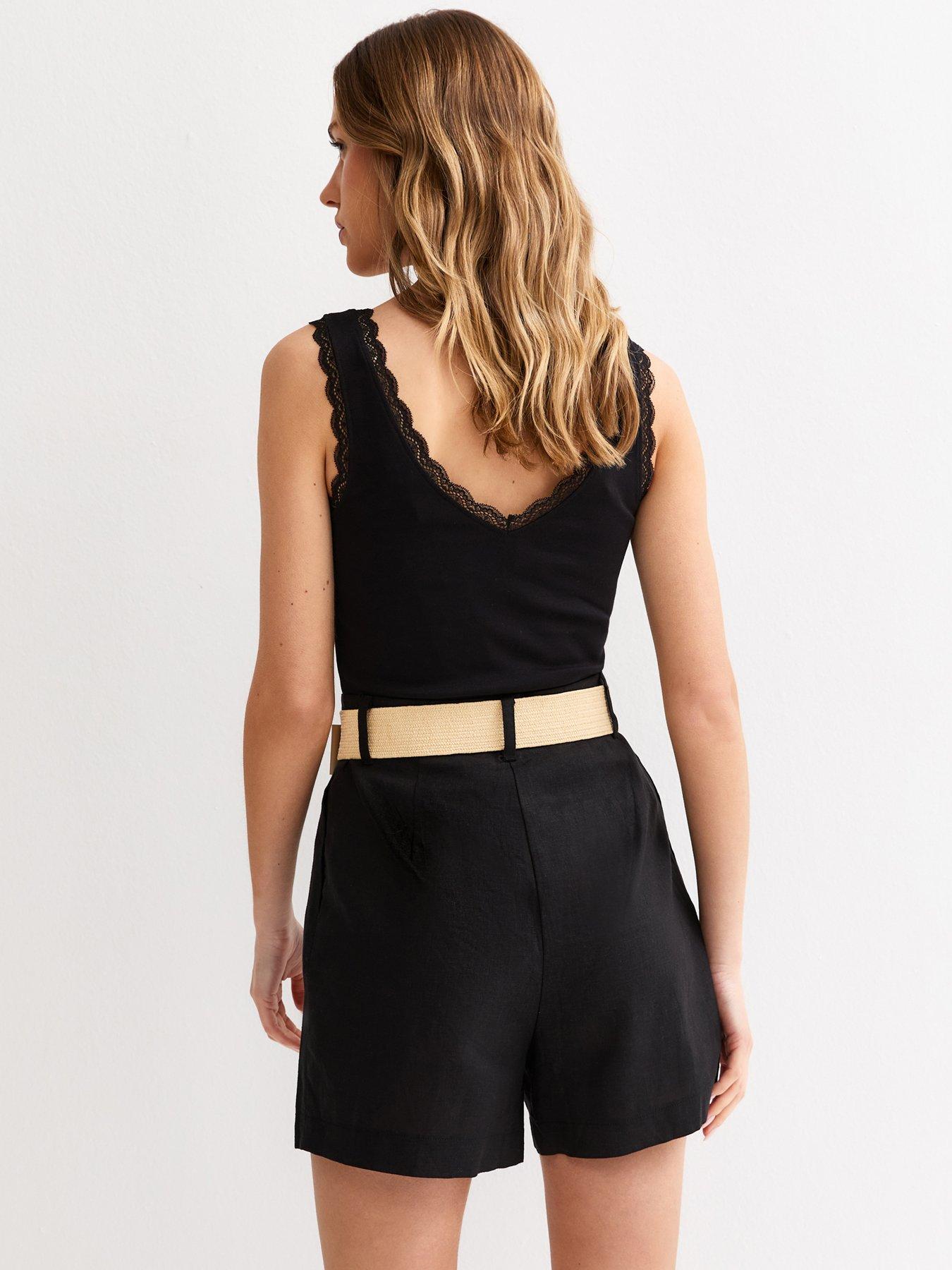 Image 2 of 5 of New Look Black Linen Blend Soft Touch Belted Shorts