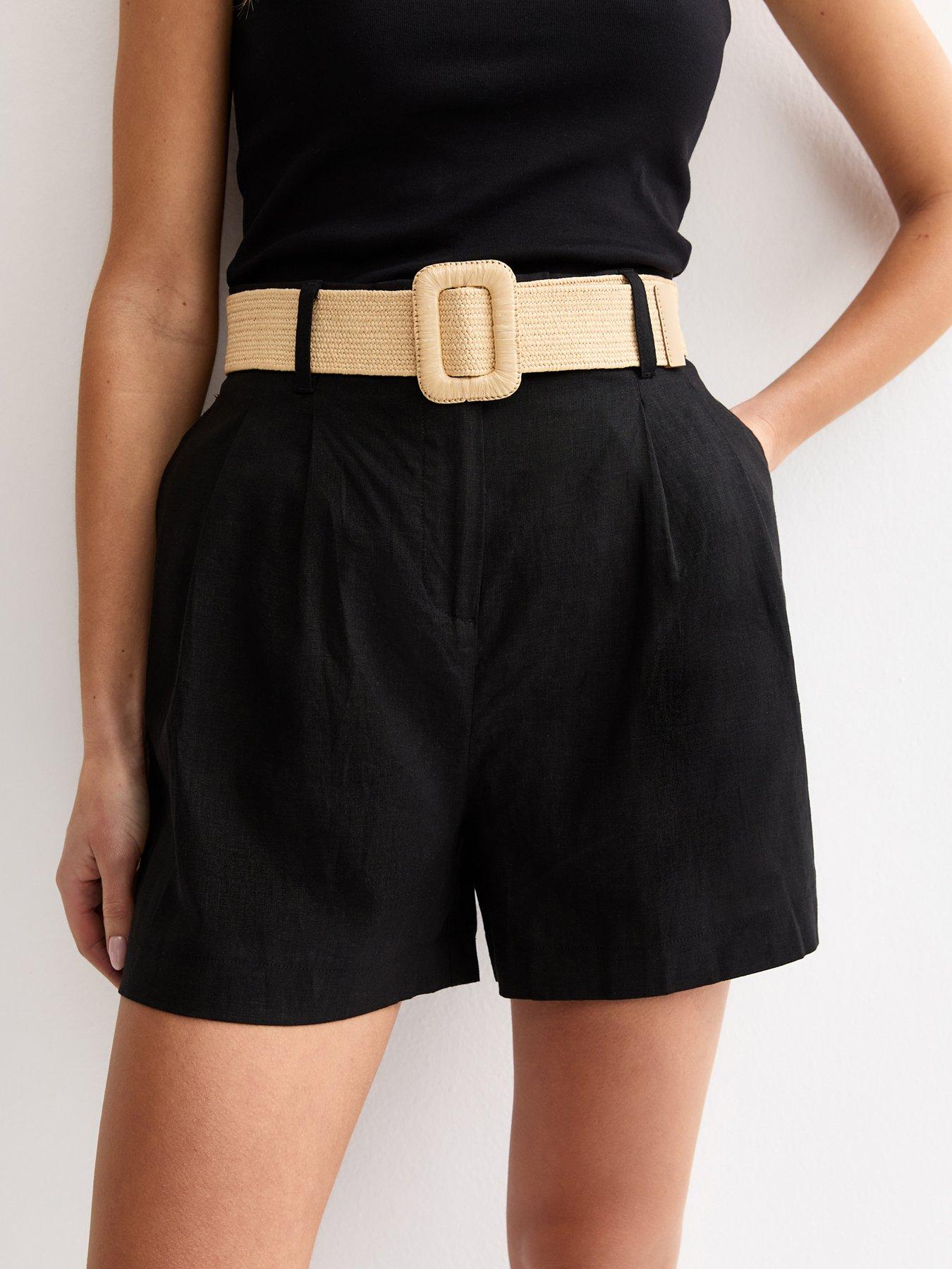 Image 4 of 5 of New Look Black Linen Blend Soft Touch Belted Shorts