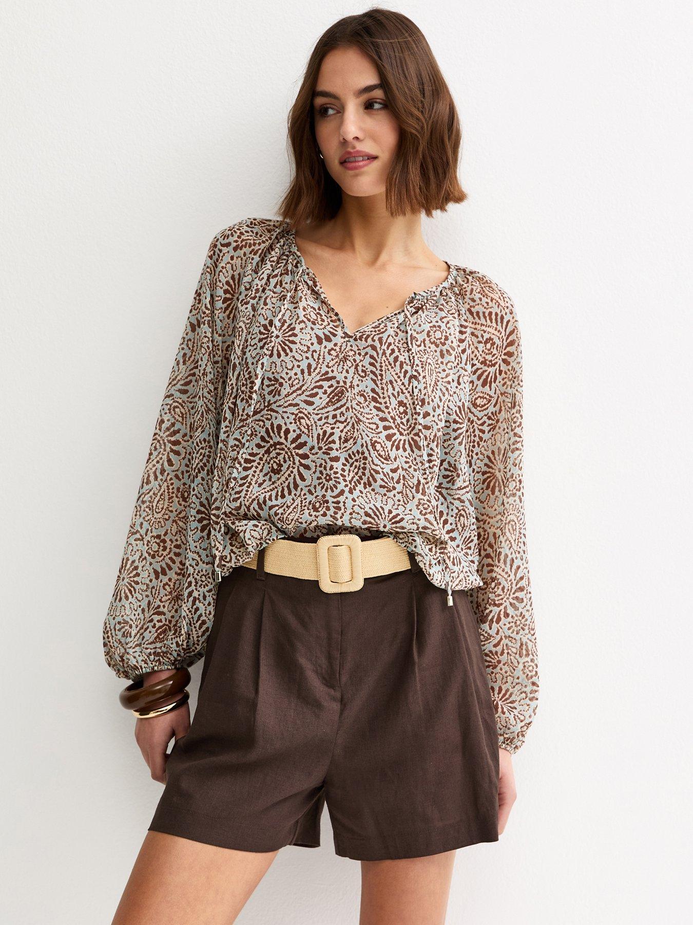 New Look Dark Brown Linen Blend Belted Shorts