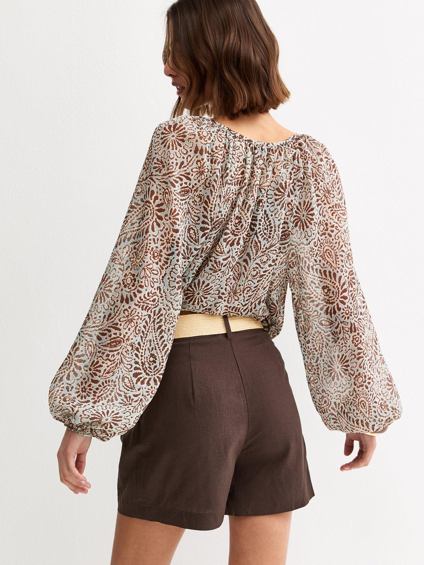 Image 2 of 5 of New Look Linen Blend Belted Shorts - Dark Brown