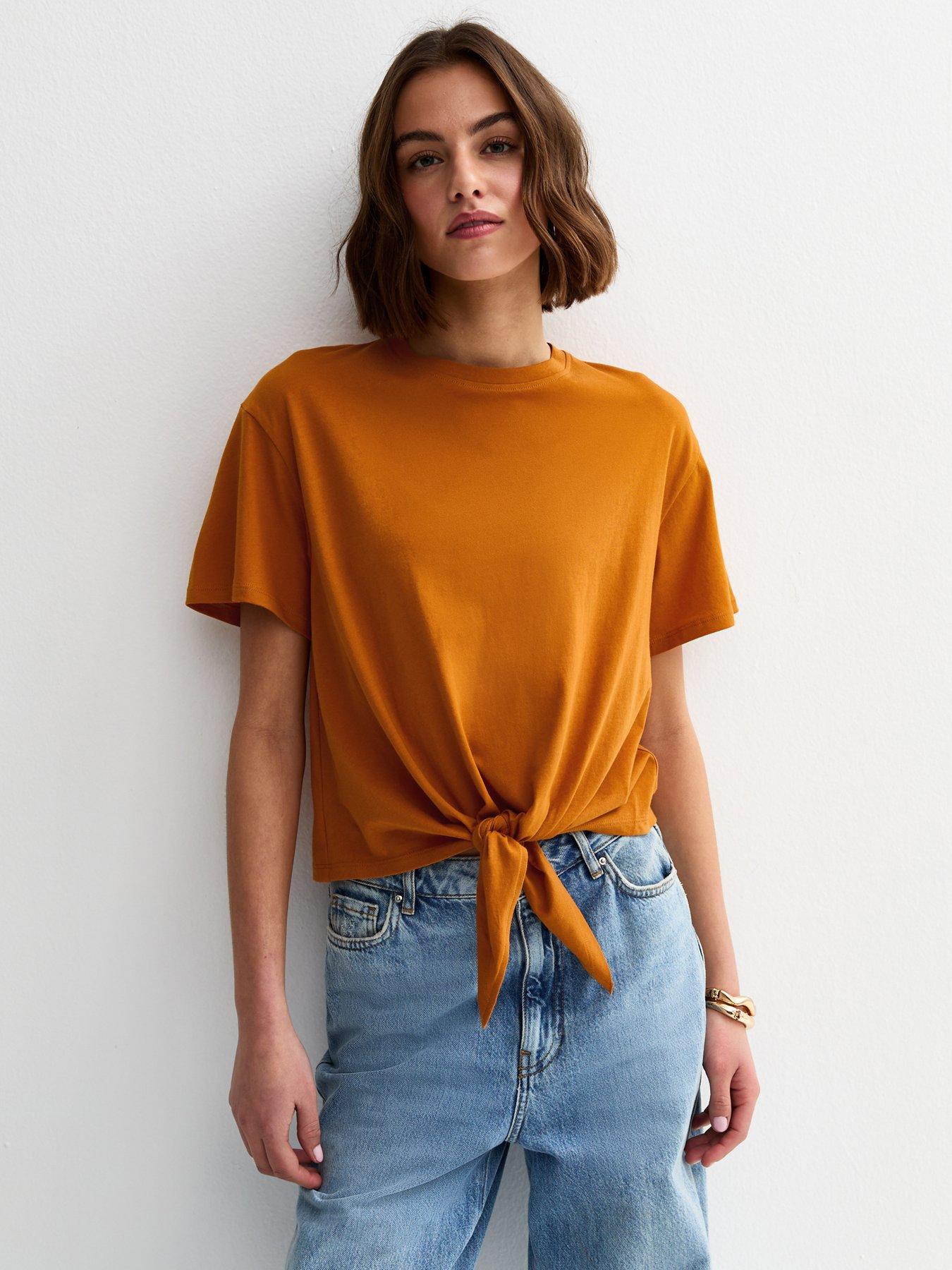 New Look Orange Cotton Tie Front T-shirt