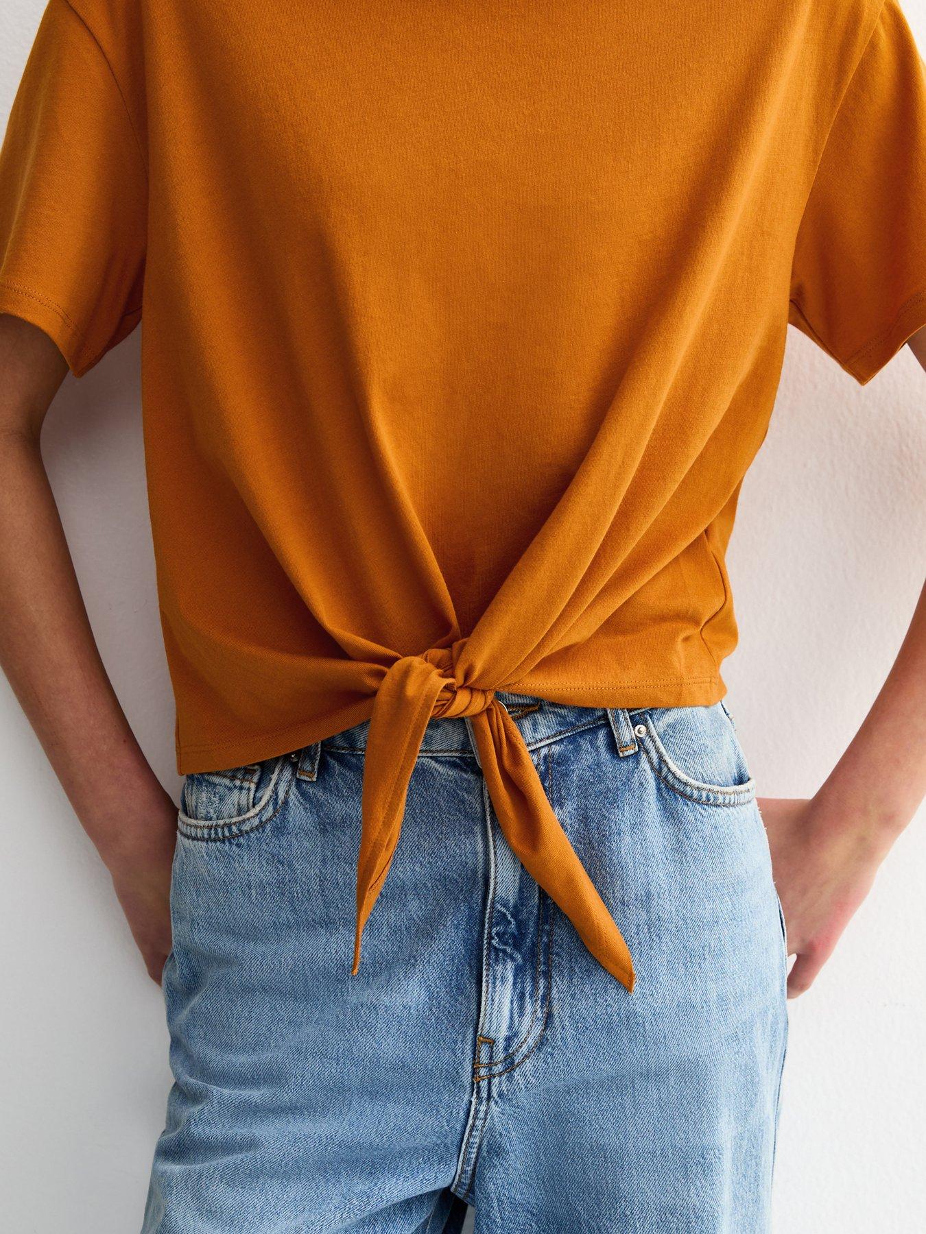 Image 4 of 5 of New Look Orange Cotton Tie Front T-shirt