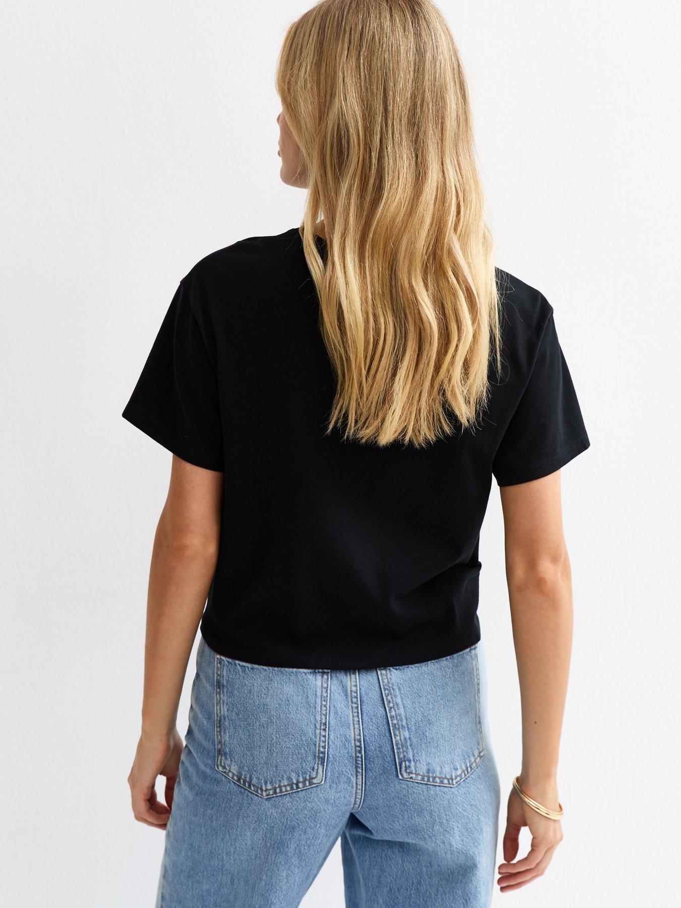 Image 2 of 5 of New Look Tie Front T-Shirt - Black