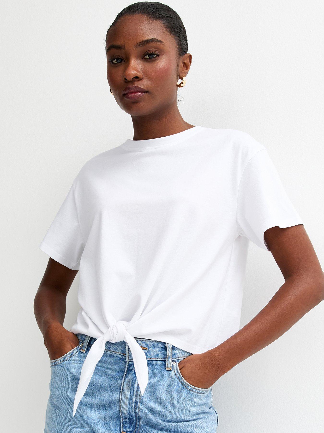 Image 1 of 5 of New Look White Cotton Tie Front T-shirt