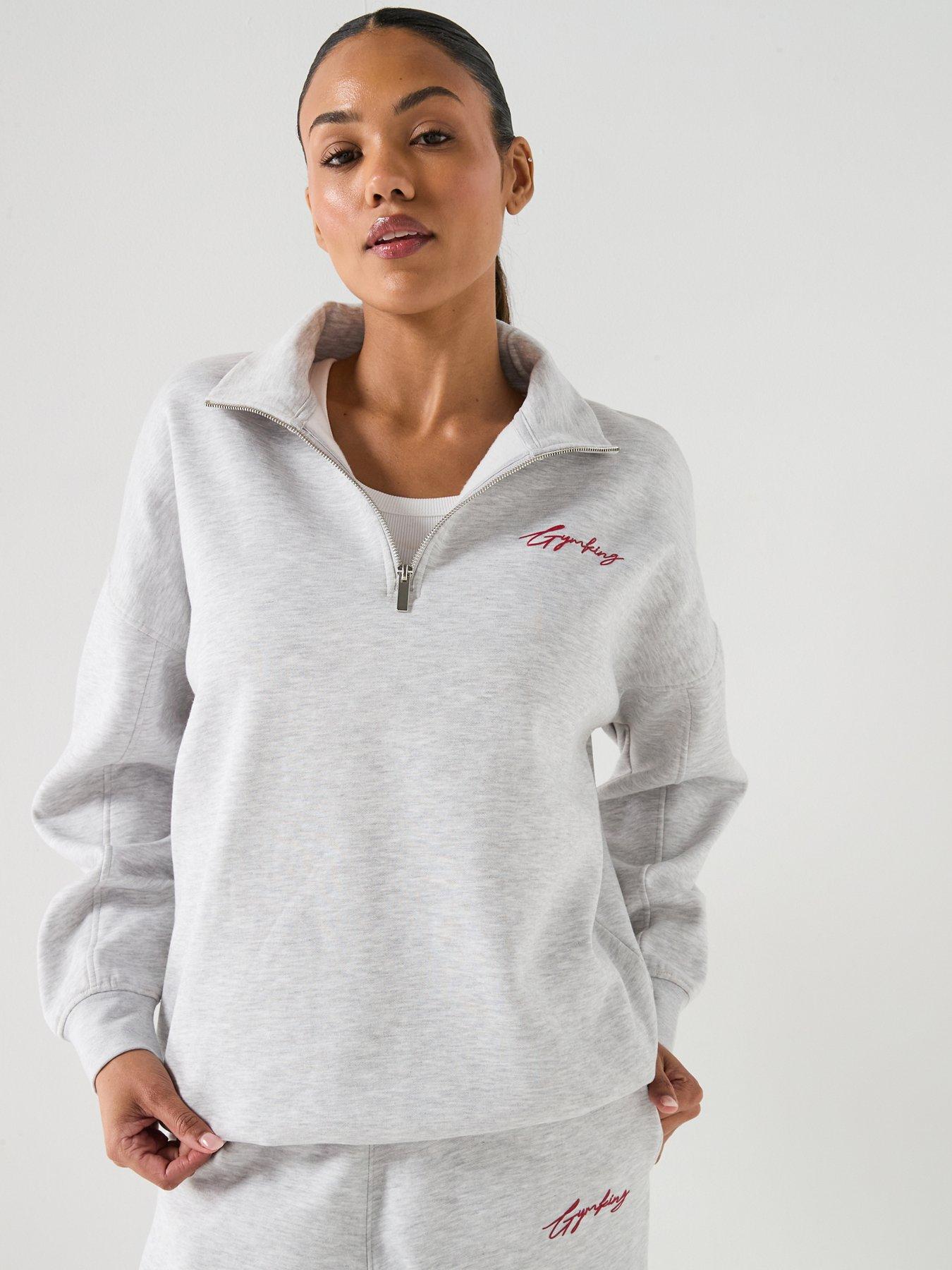Gym King Womens Script Mindset 1/4 Zip Funnel Neck Sweatshirt - Grey