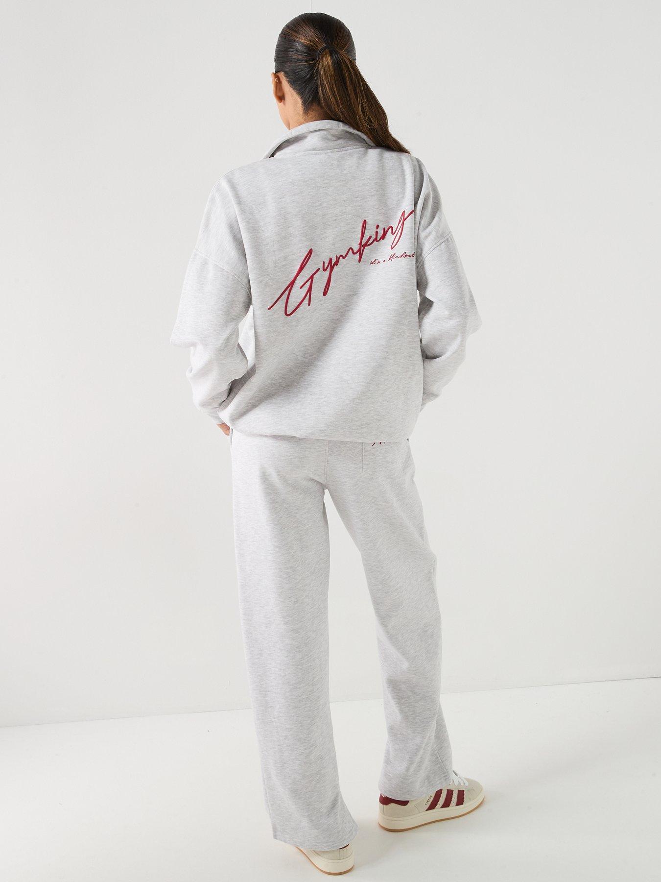 Image 2 of 6 of Gym King Womens Script Mindset 1/4 Zip Funnel Neck Sweatshirt - Grey