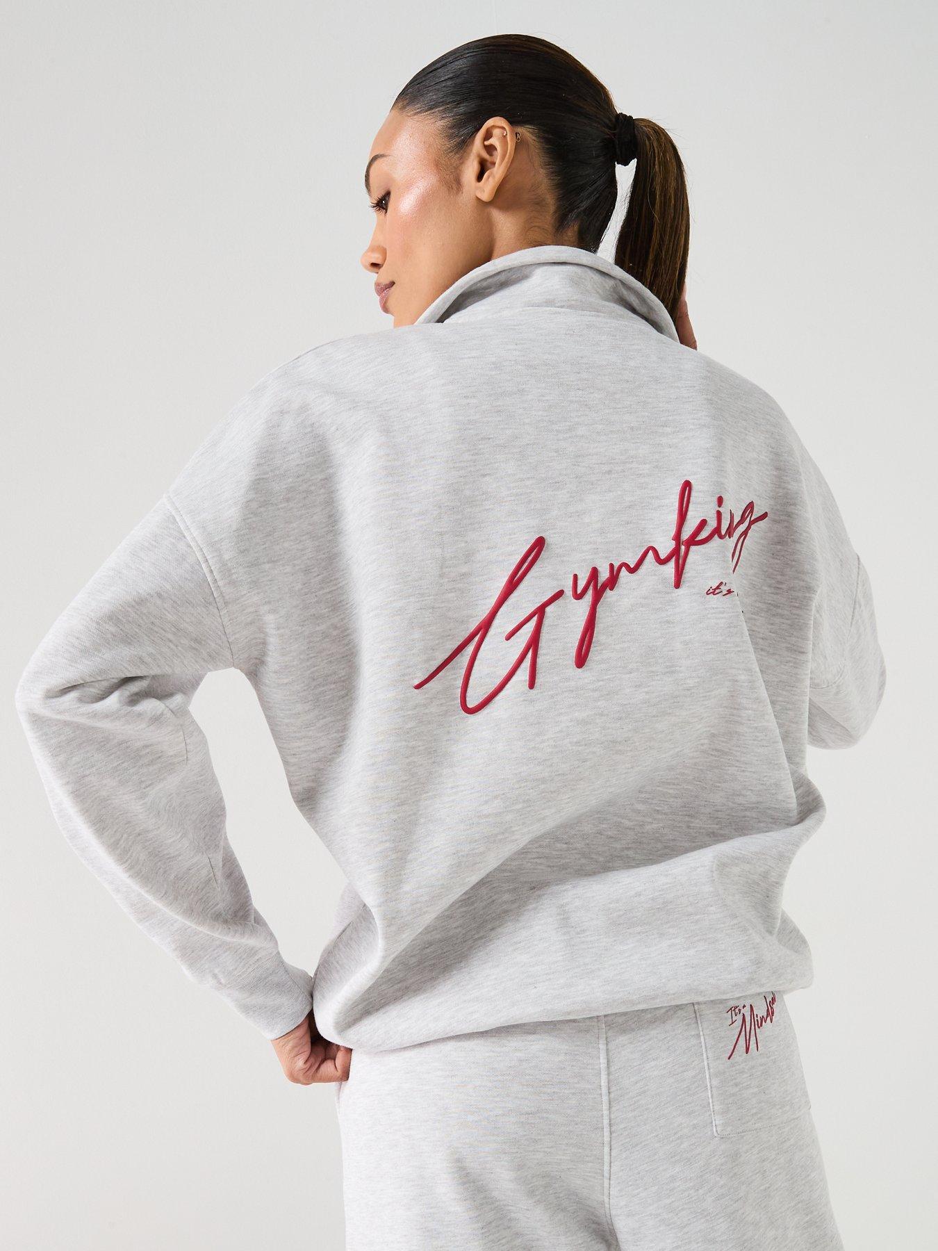 Image 4 of 6 of Gym King Womens Script Mindset 1/4 Zip Funnel Neck Sweatshirt - Grey