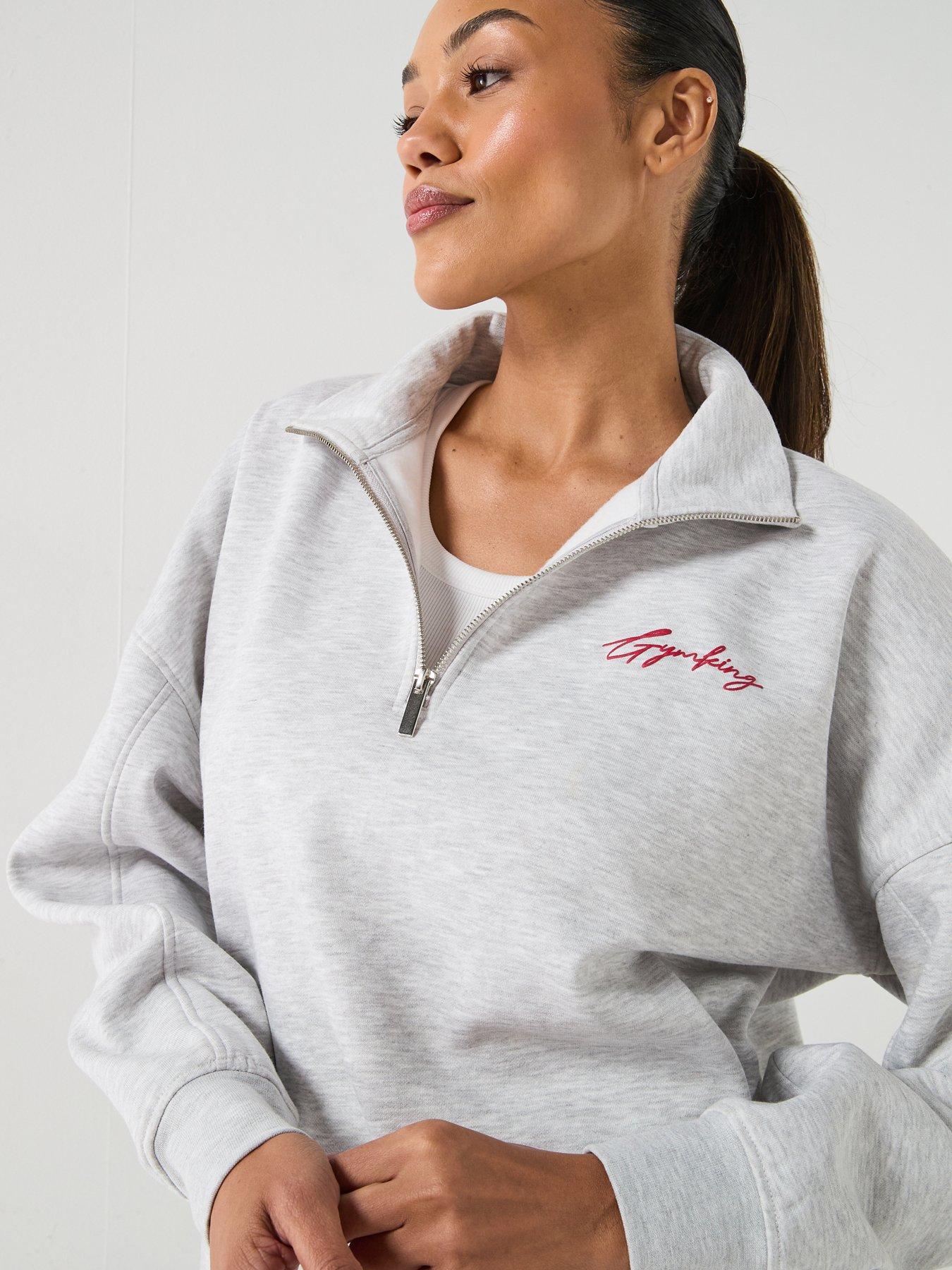 Image 6 of 6 of Gym King Womens Script Mindset 1/4 Zip Funnel Neck Sweatshirt - Grey