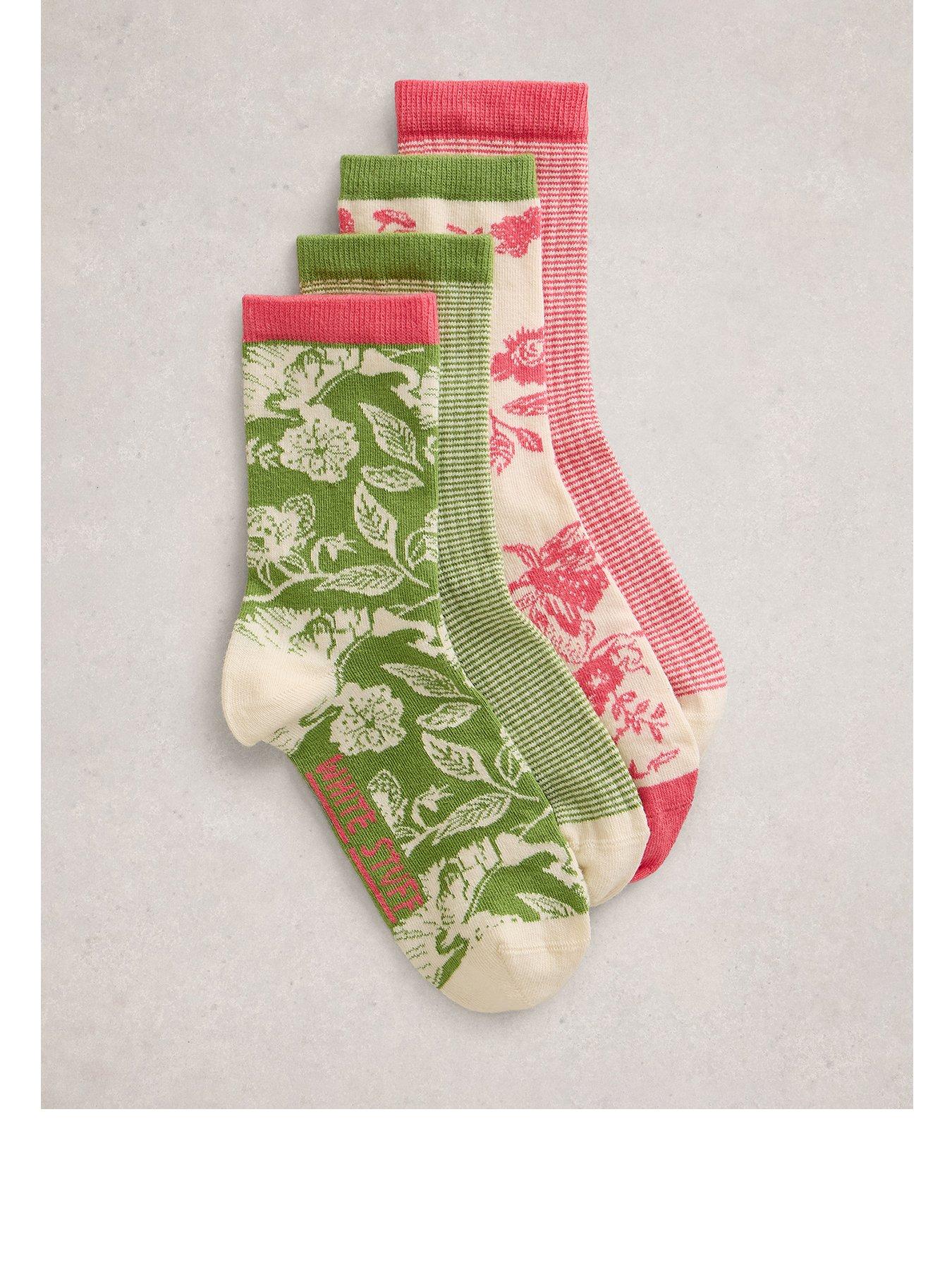 White Stuff 4 Pack Floral Print Stripe Sock - Pink