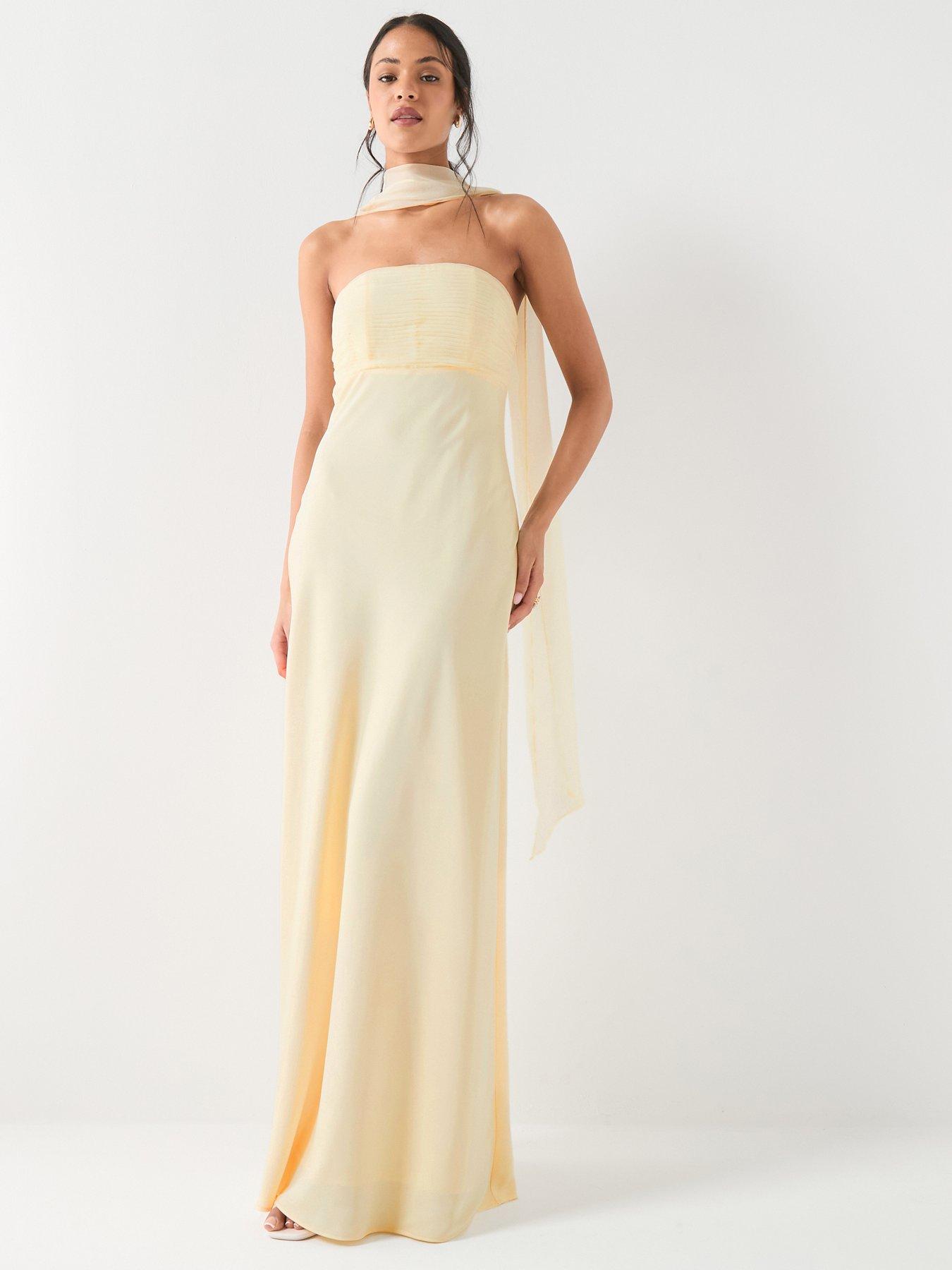 Six Stories: Chiffon Bandeau Satin Maxi Dress - Lemon
