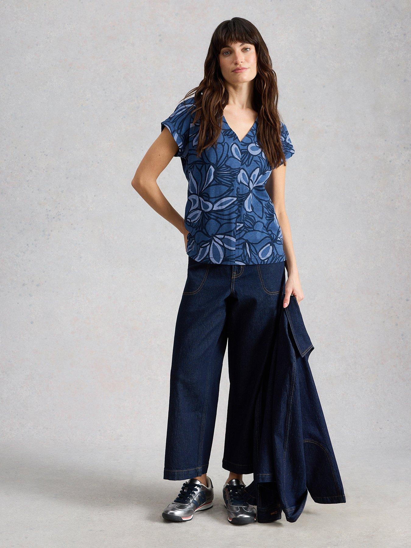 White Stuff Neve V Neck T-Shirt - Blue