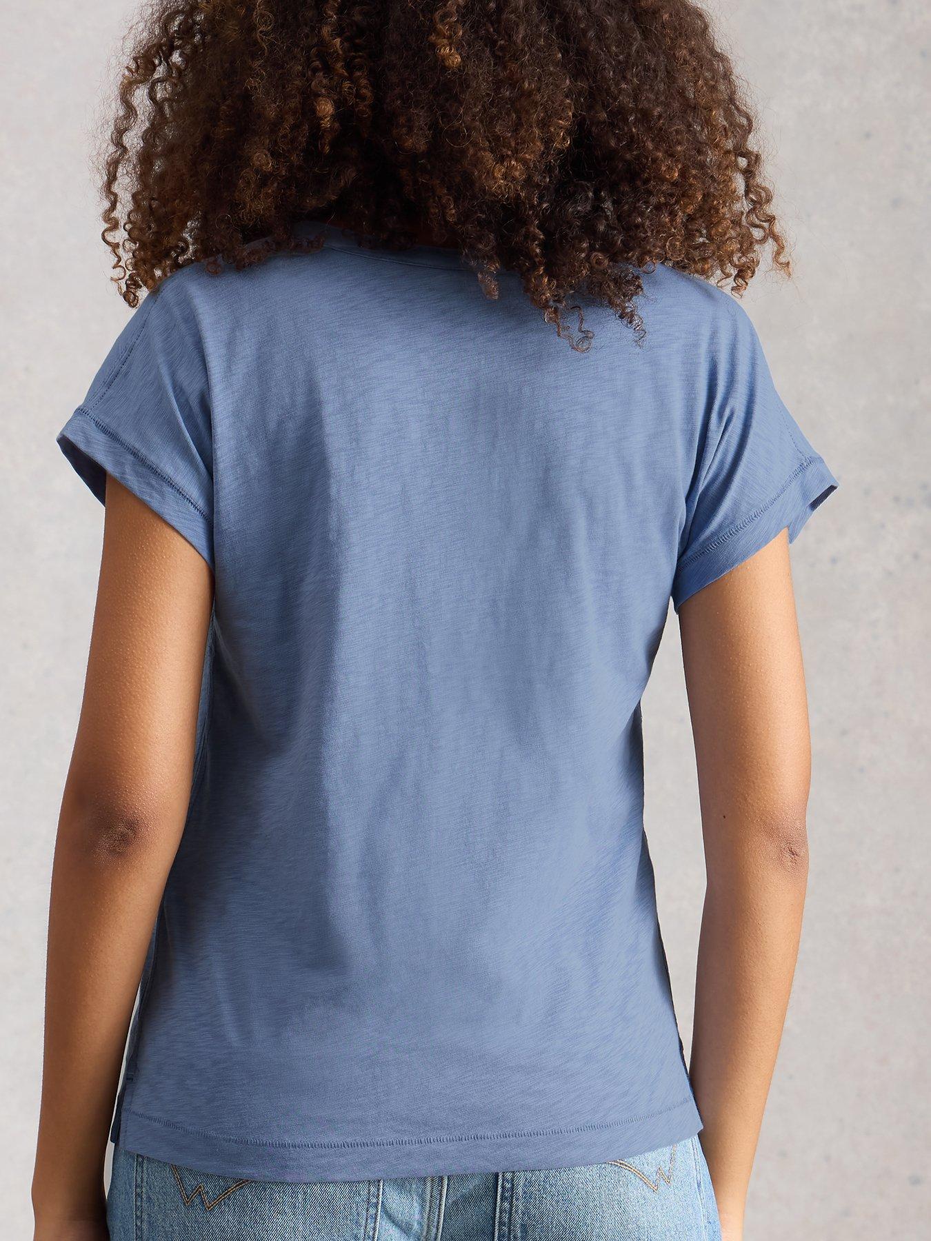 Image 2 of 6 of White Stuff Nina Notch Neck T-Shirt - Blue