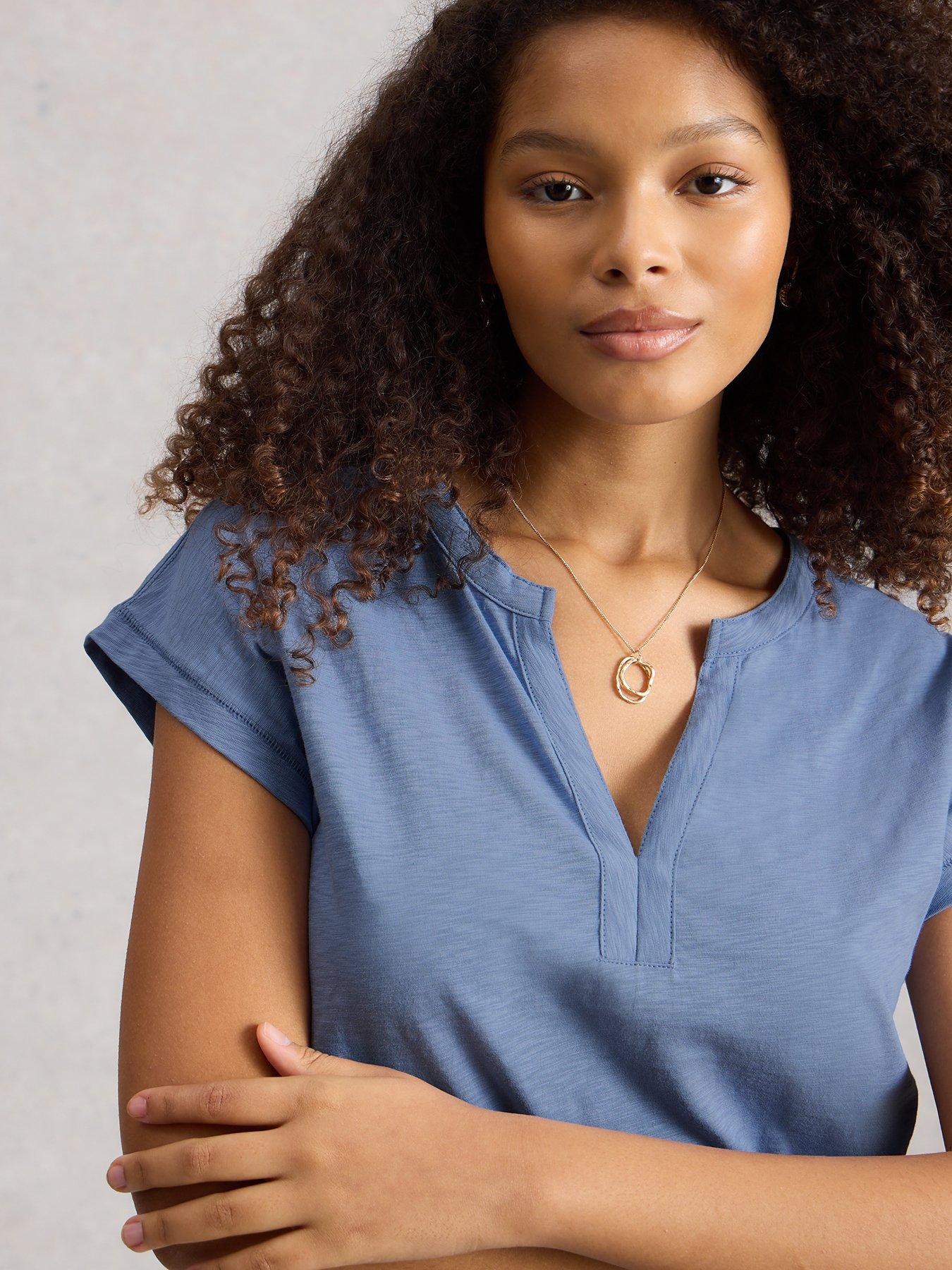 Image 4 of 6 of White Stuff Nina Notch Neck T-Shirt - Blue