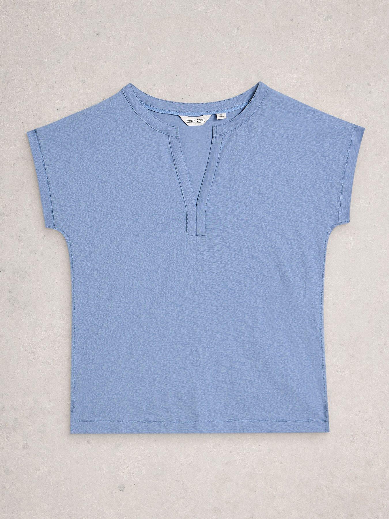 Image 5 of 6 of White Stuff Nina Notch Neck T-Shirt - Blue