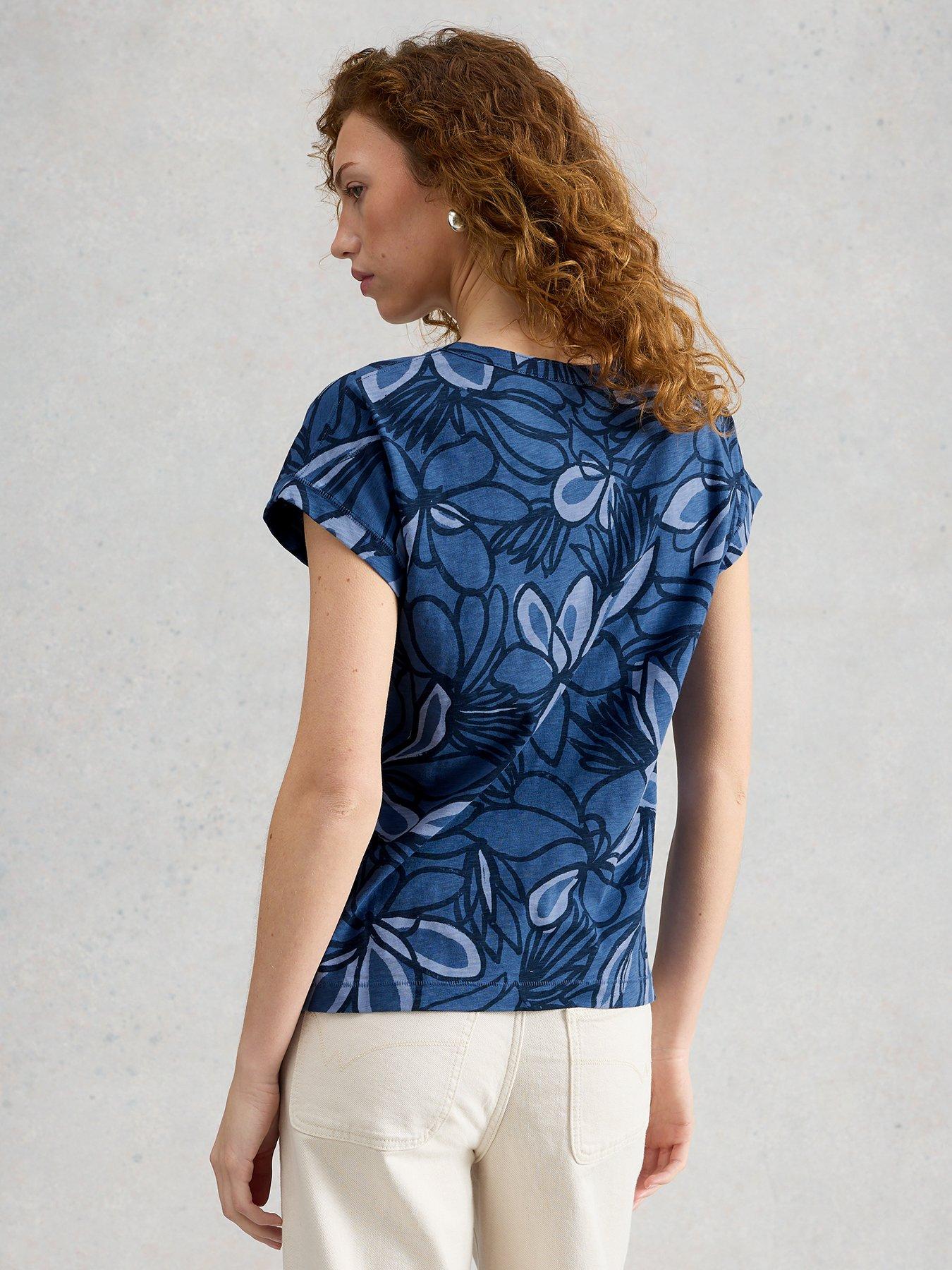 Image 2 of 6 of White Stuff Nina Notch Neck T-Shirt - Blue