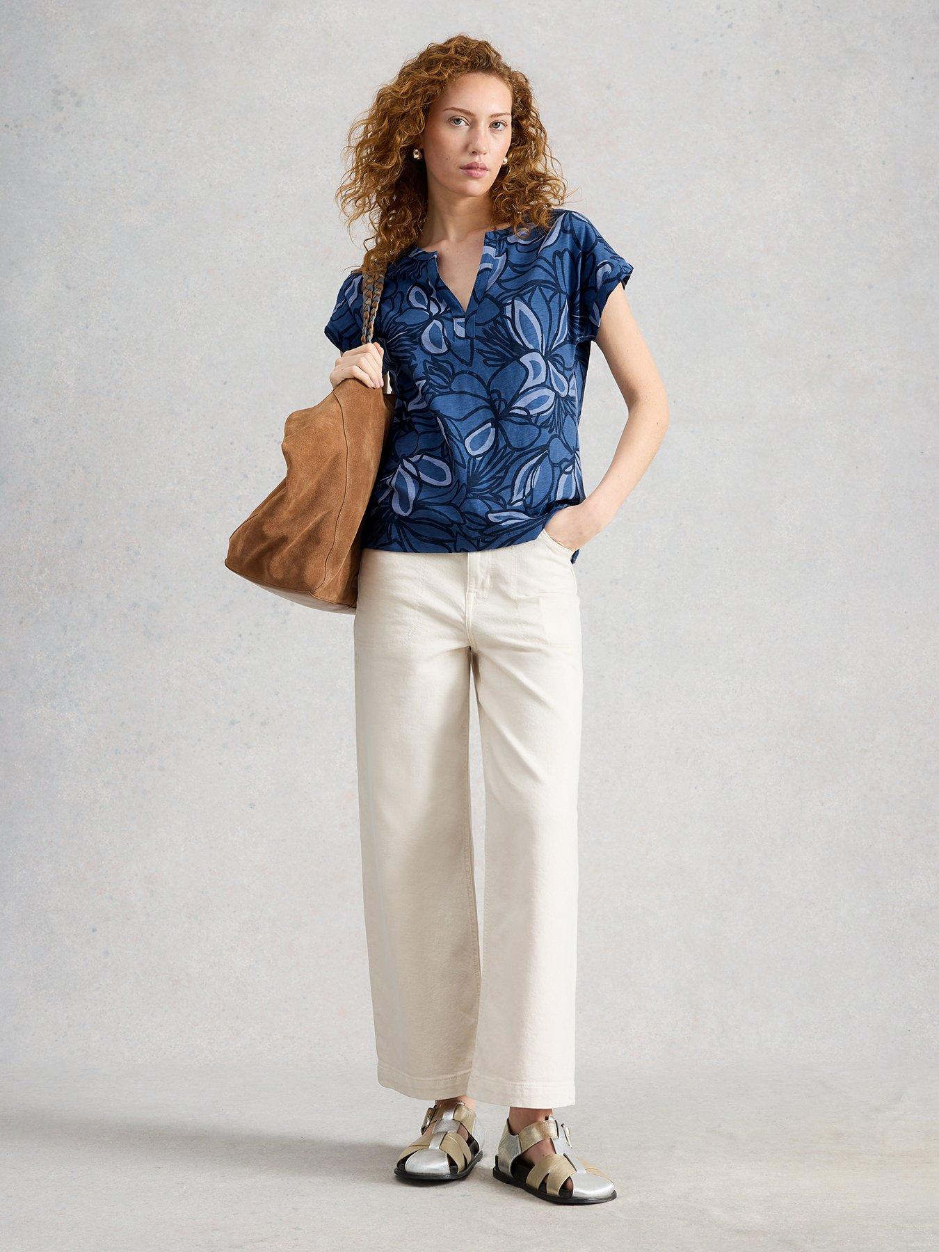 Image 3 of 6 of White Stuff Nina Notch Neck T-Shirt - Blue