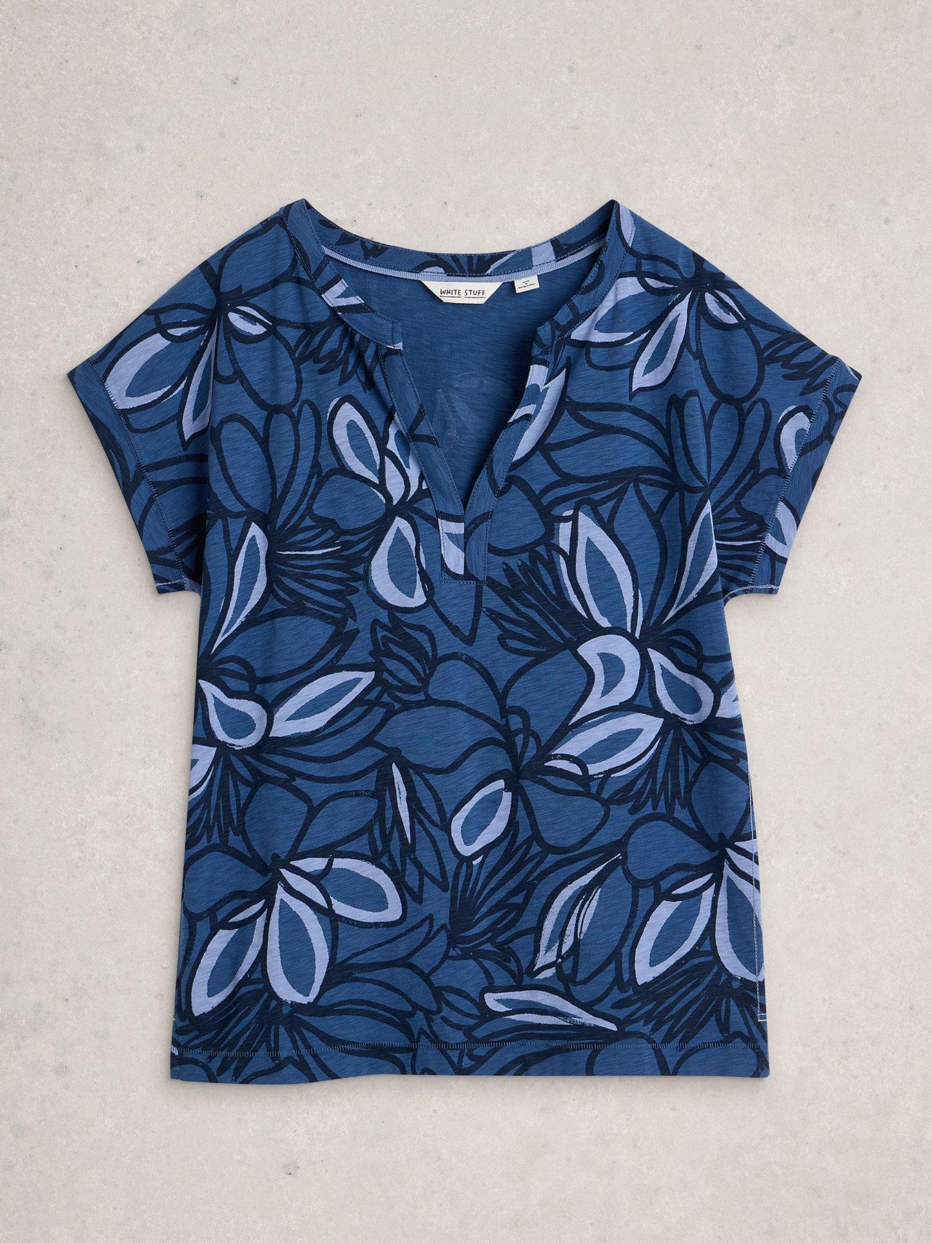 Image 5 of 6 of White Stuff Nina Notch Neck T-Shirt - Blue
