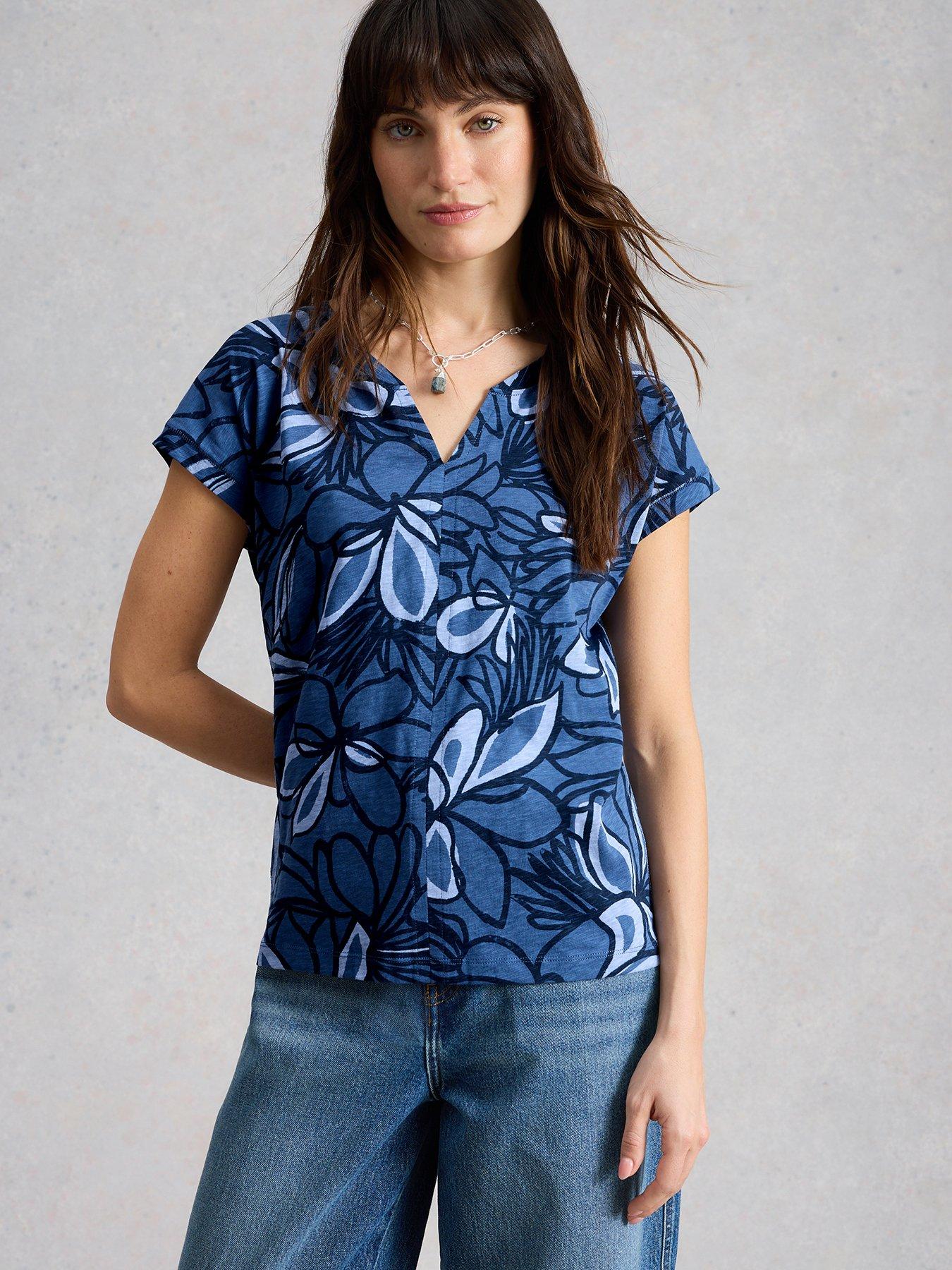 White Stuff Nelly Notch Neck T-Shirt - Blue