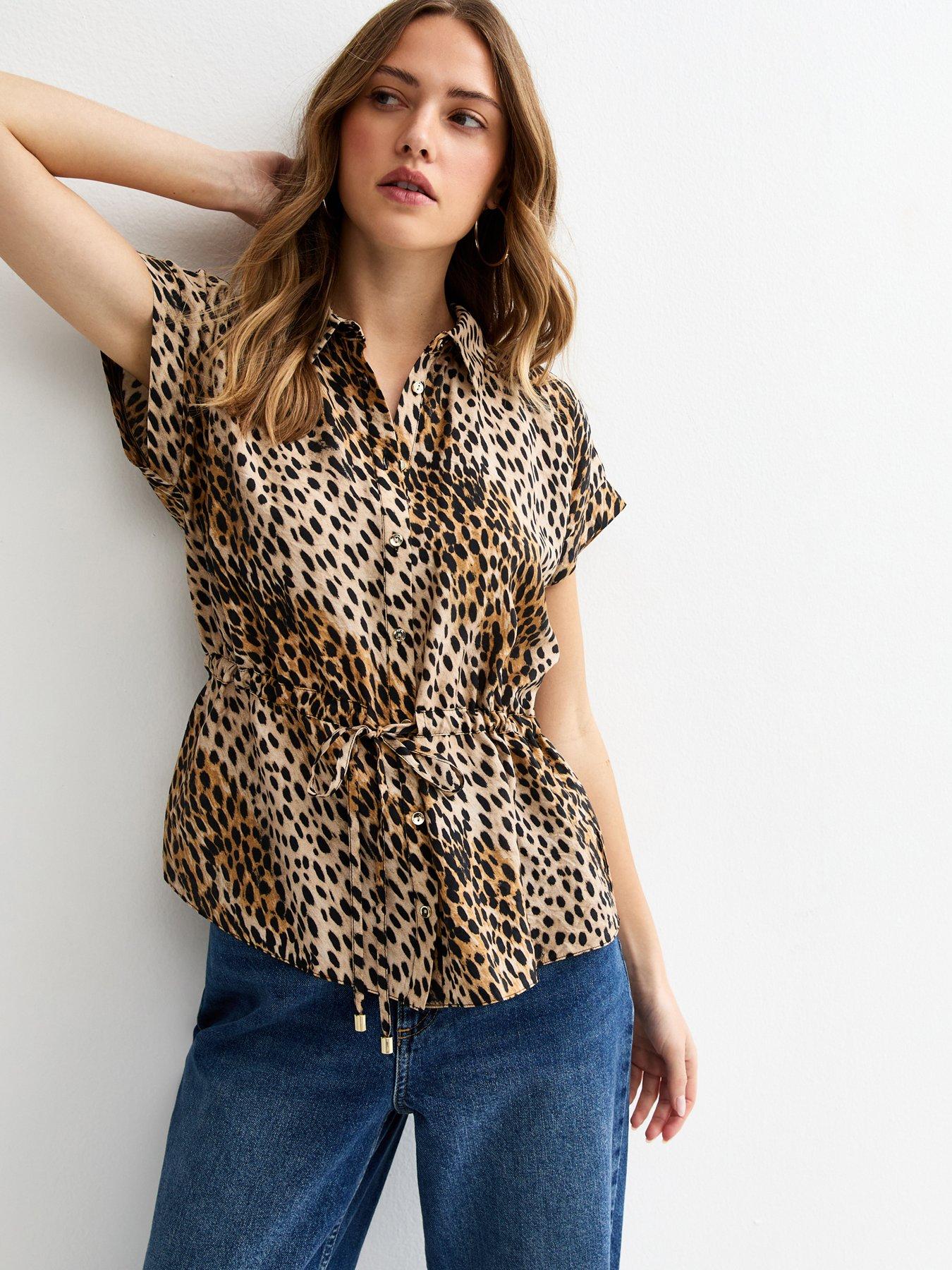 New Look Brown Animal Print Drawstring Shirt