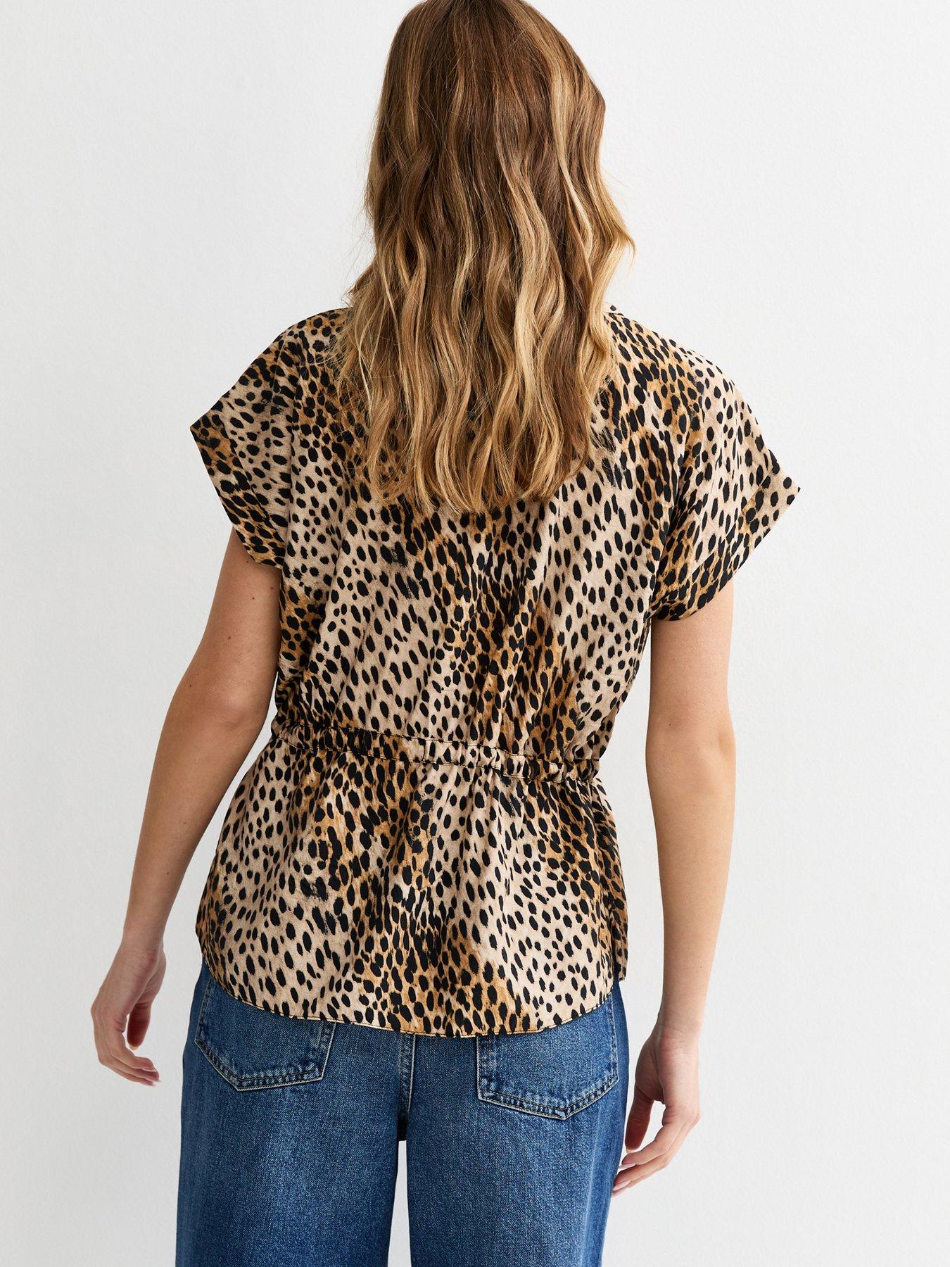 Image 2 of 5 of New Look Brown Animal Print Drawstring Shirt
