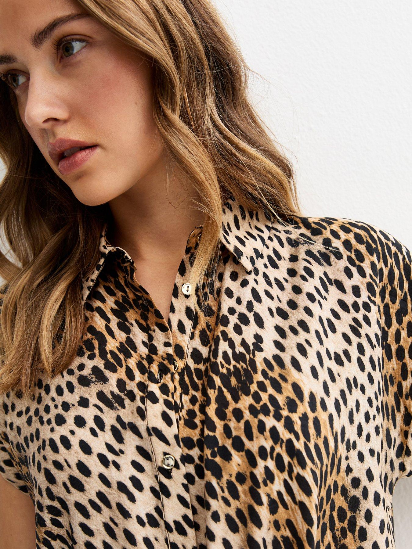 Image 4 of 5 of New Look Brown Animal Print Drawstring Shirt