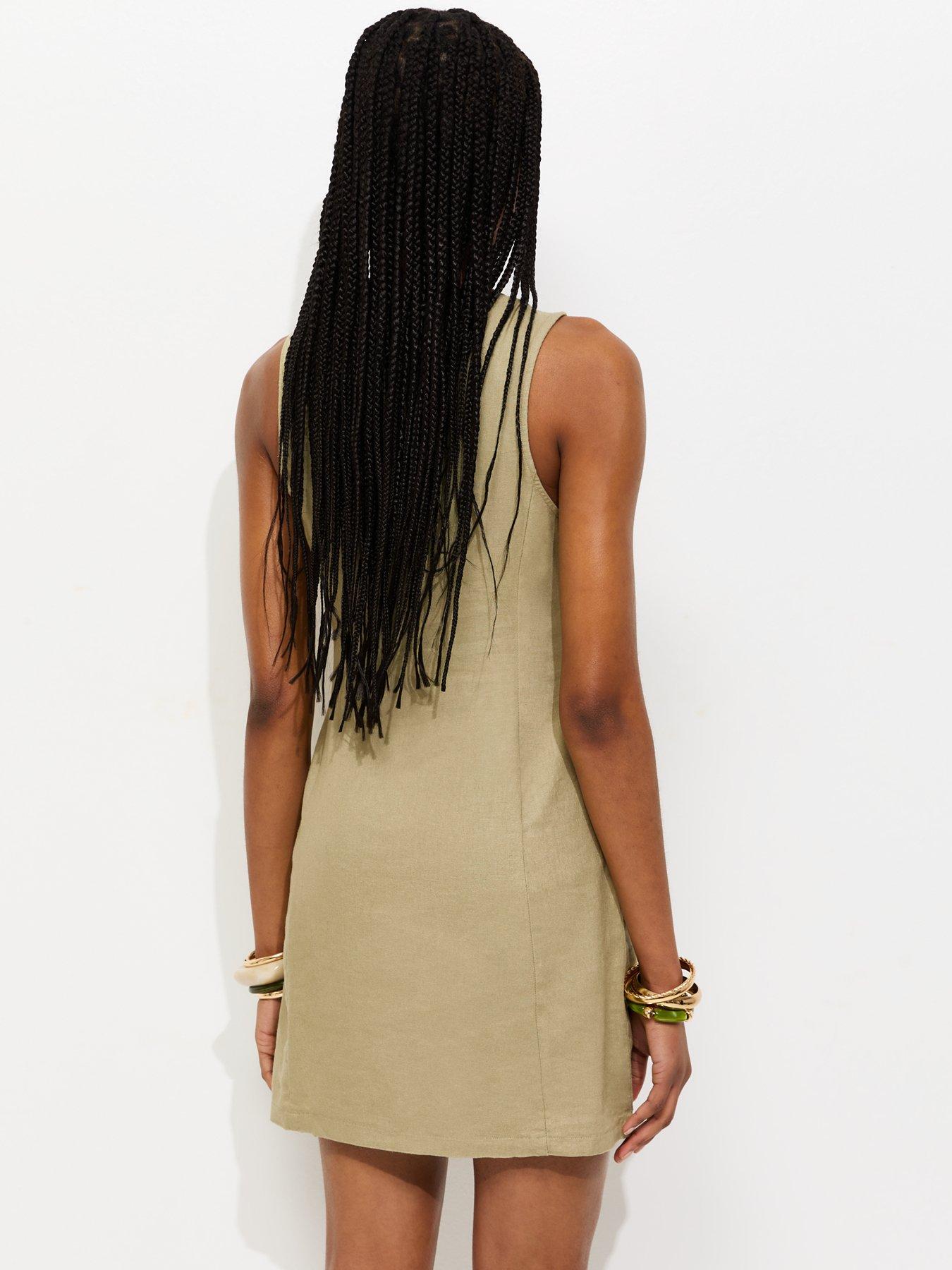 New Look Linen Blend Button Through Mini Dress - Light Khaki | Very