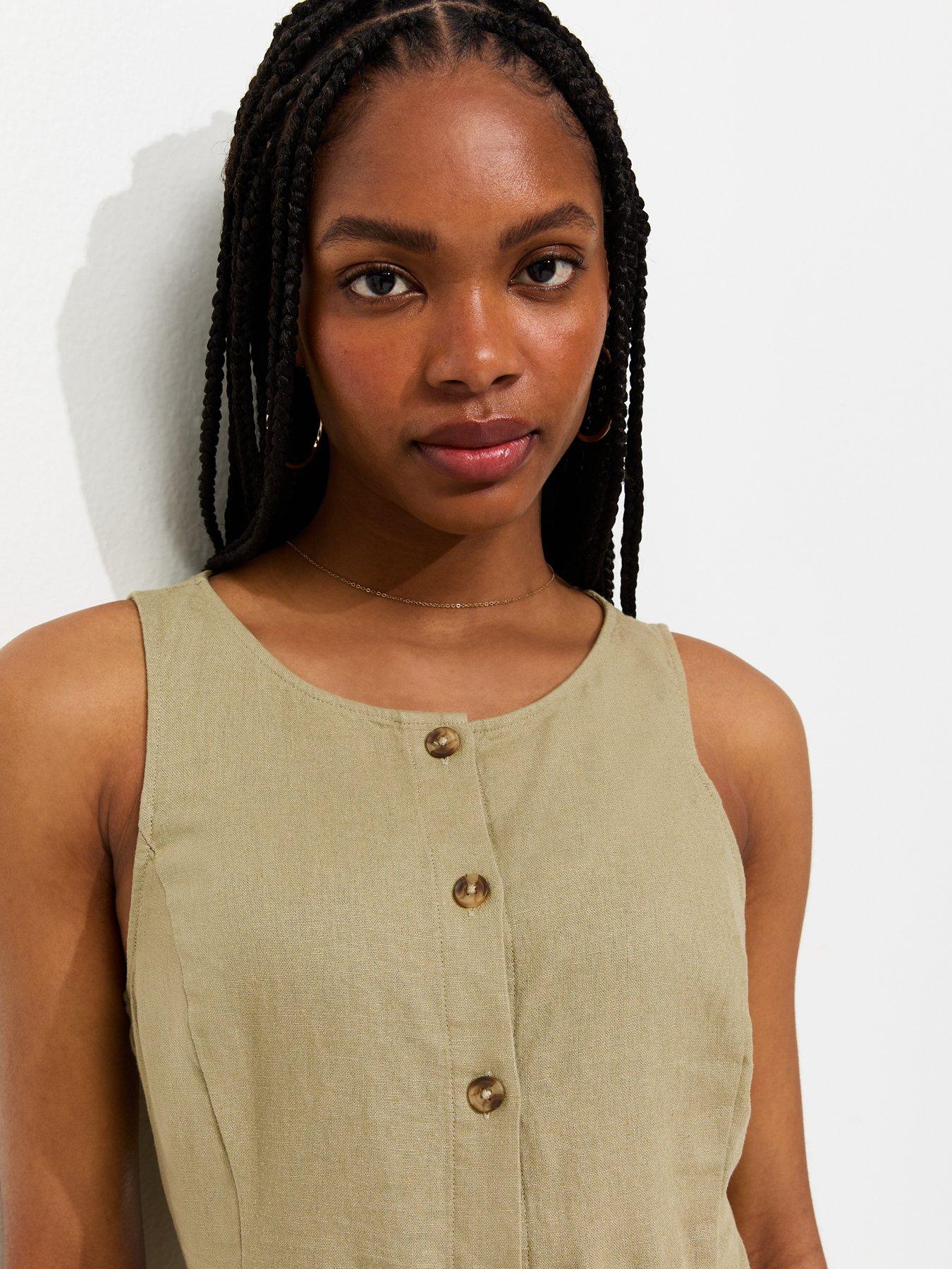 New Look Linen Blend Button Through Mini Dress - Light Khaki | Very