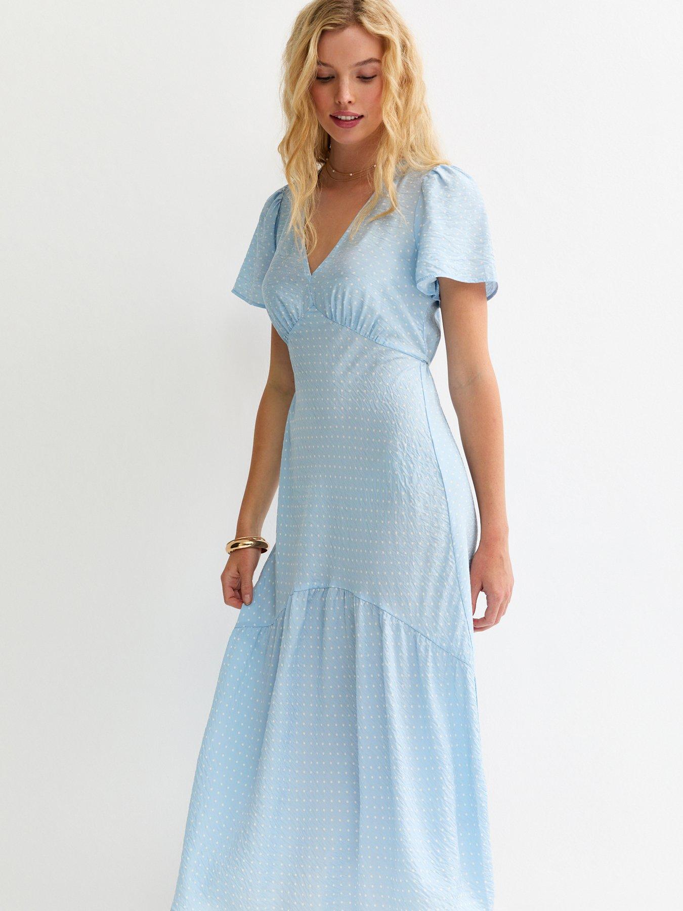 New Look Polka Dot Tiered Midi Tea Dress - Blue | Very