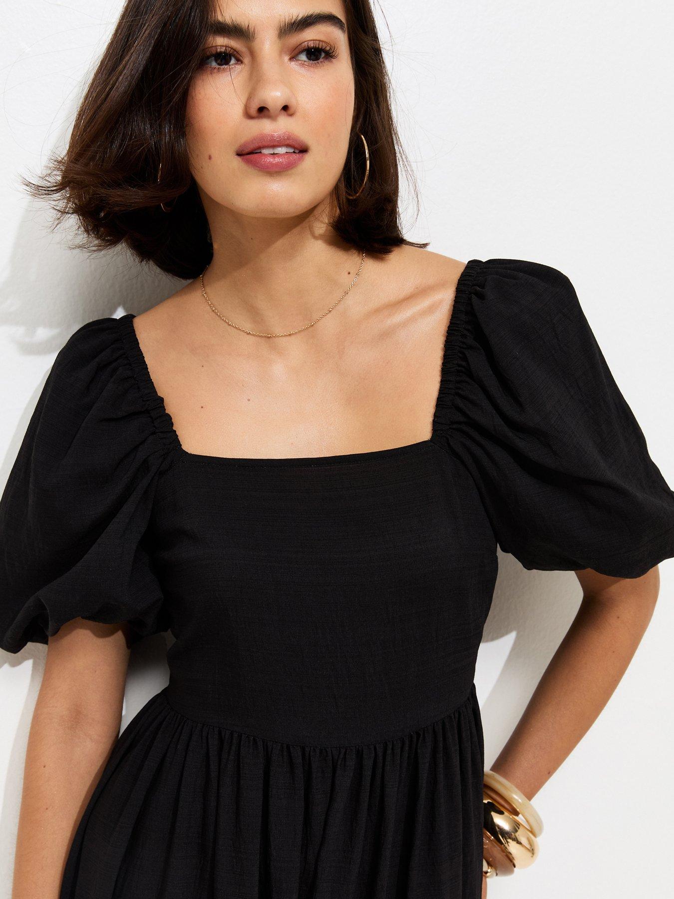 New Look Floral Border Print Milkmaid Midi Dress - Black | Very