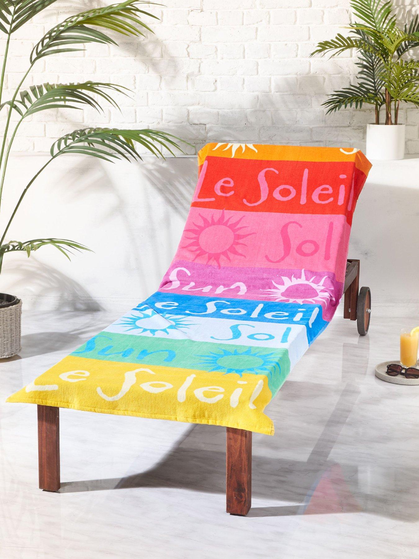 Catherine Lansfield Block Stripe Lounger 100% Cotton Sun Lounger Towel Bright