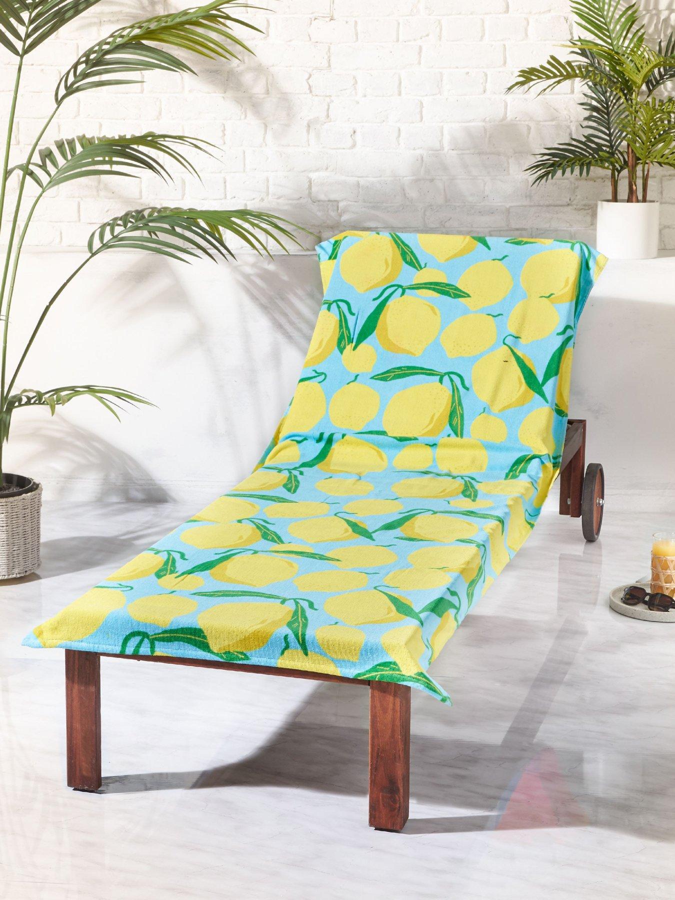 Image 1 of 4 of Catherine Lansfield Lemons Lounger 100% Cotton Sun Lounger Towel Aqua