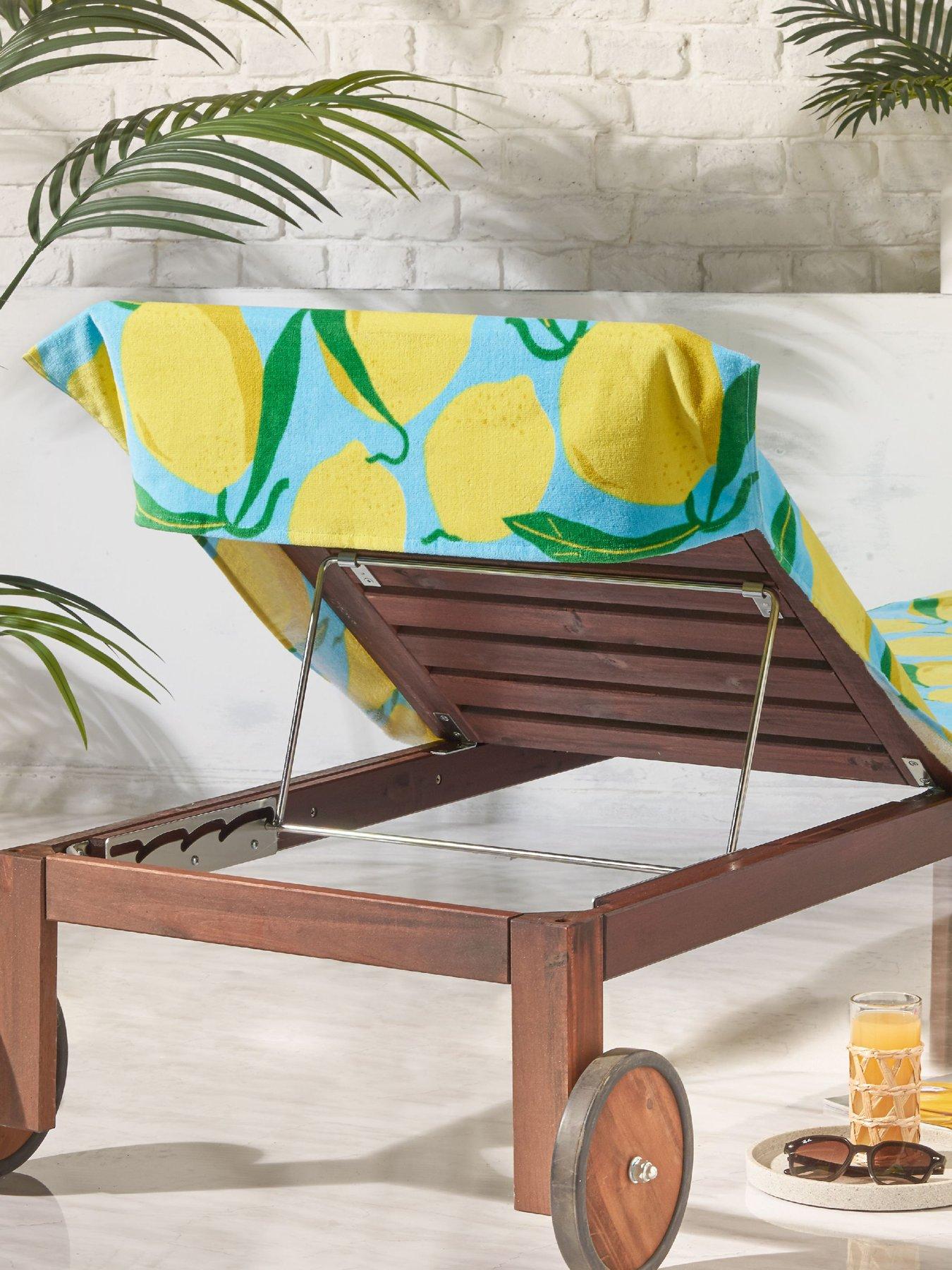Image 3 of 4 of Catherine Lansfield Lemons Lounger 100% Cotton Sun Lounger Towel Aqua