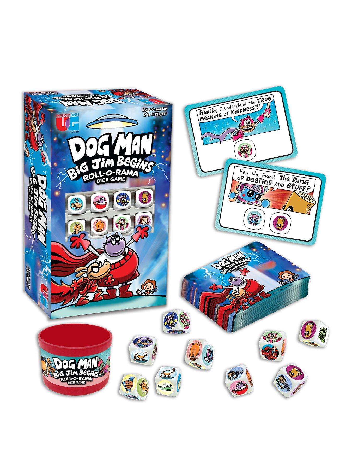 University Games Dog man Big Jim Begins Dice Game  &  Dog Man The Hot Dog Card Game Tin