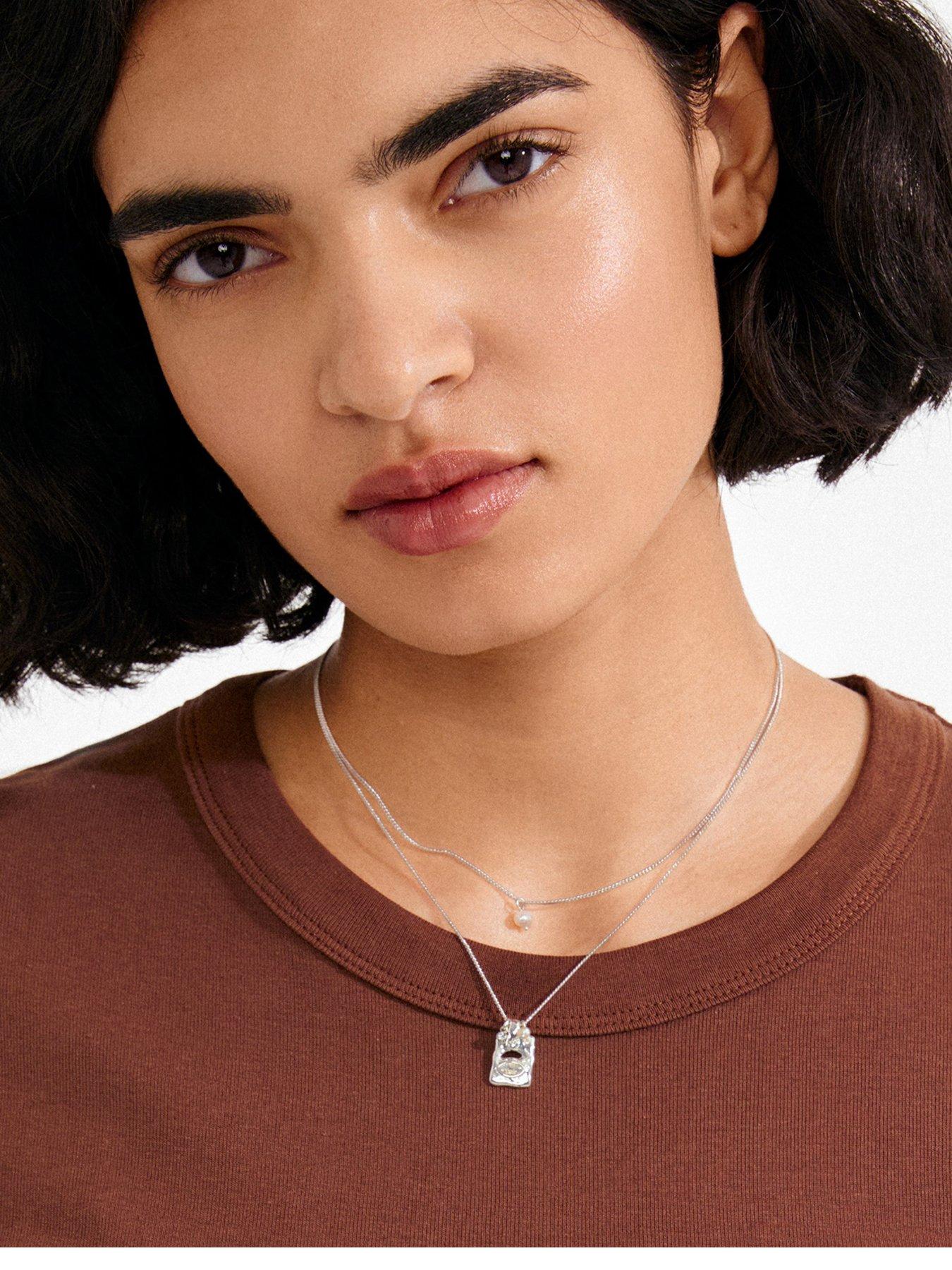 Pilgrim FIRE necklace 2-in-1 set, silver-plated