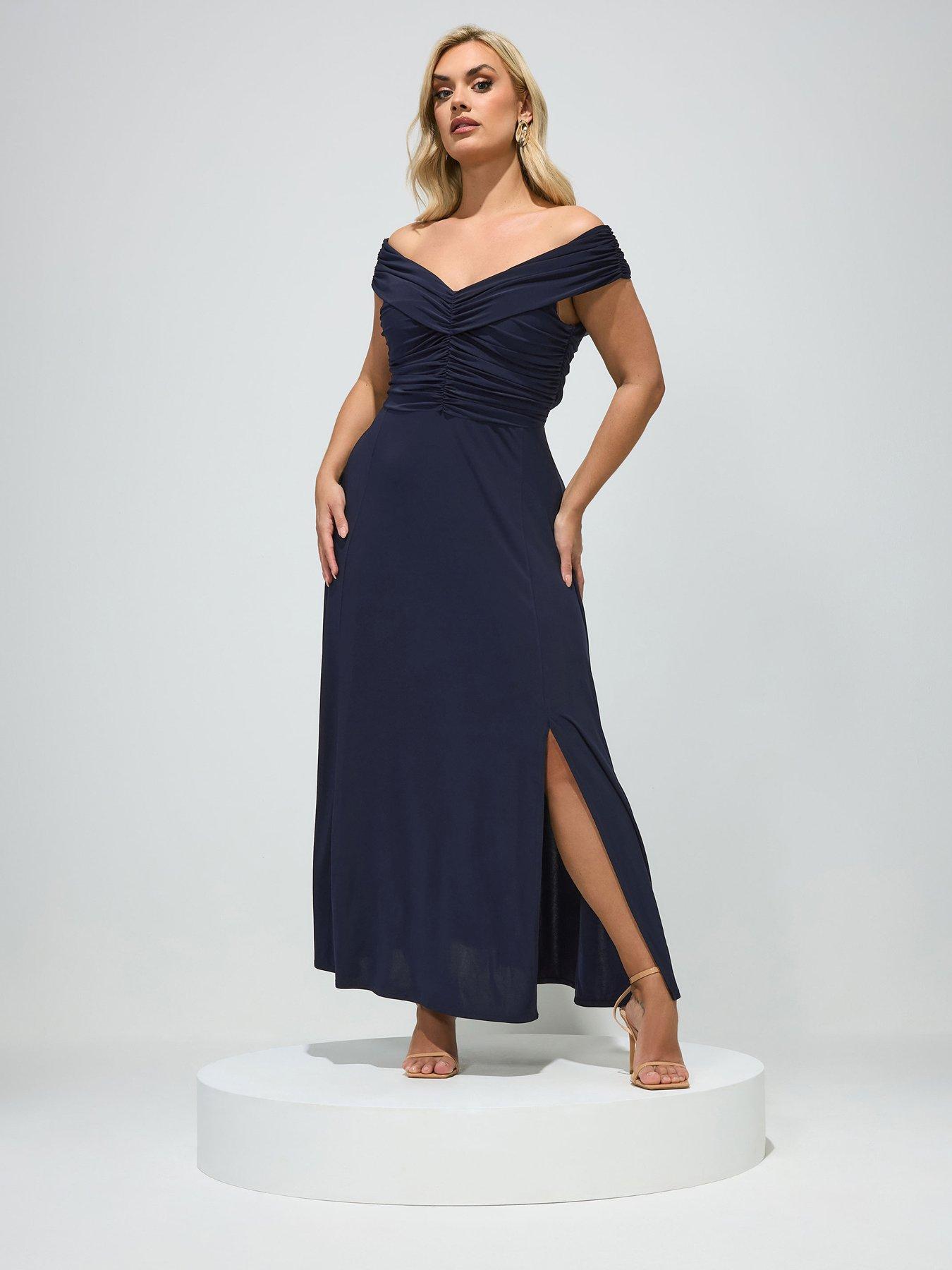 Image 1 of 5 of Yours Curve Maxi Gathered Bardot Dress