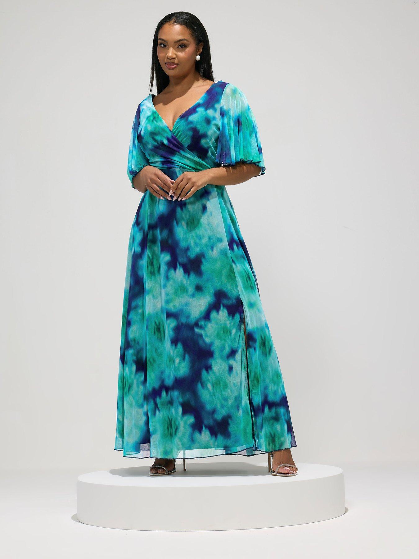 Yours Curve Blur Mesh Wrap Maxi Dress