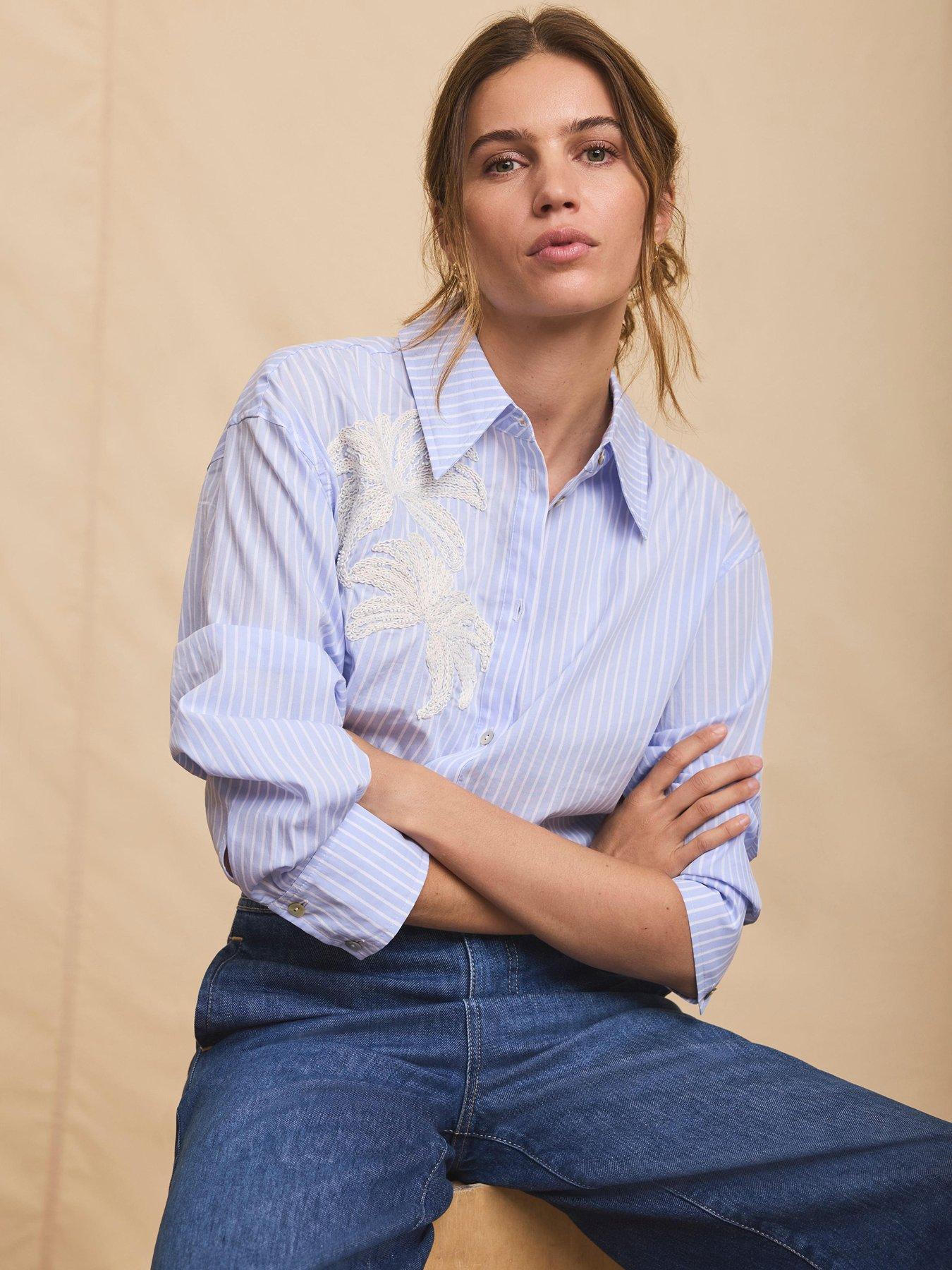 Mint Velvet Stripe Embroidered Shirt - Blue