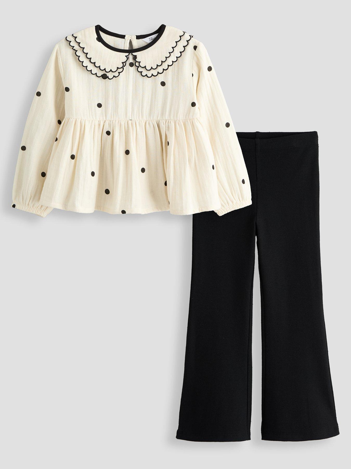 Image 1 of 4 of The Very Collection Girls Polka Dot Collar Blouse And Flare Rib Legging Set (9 months - 7 years) - Multi