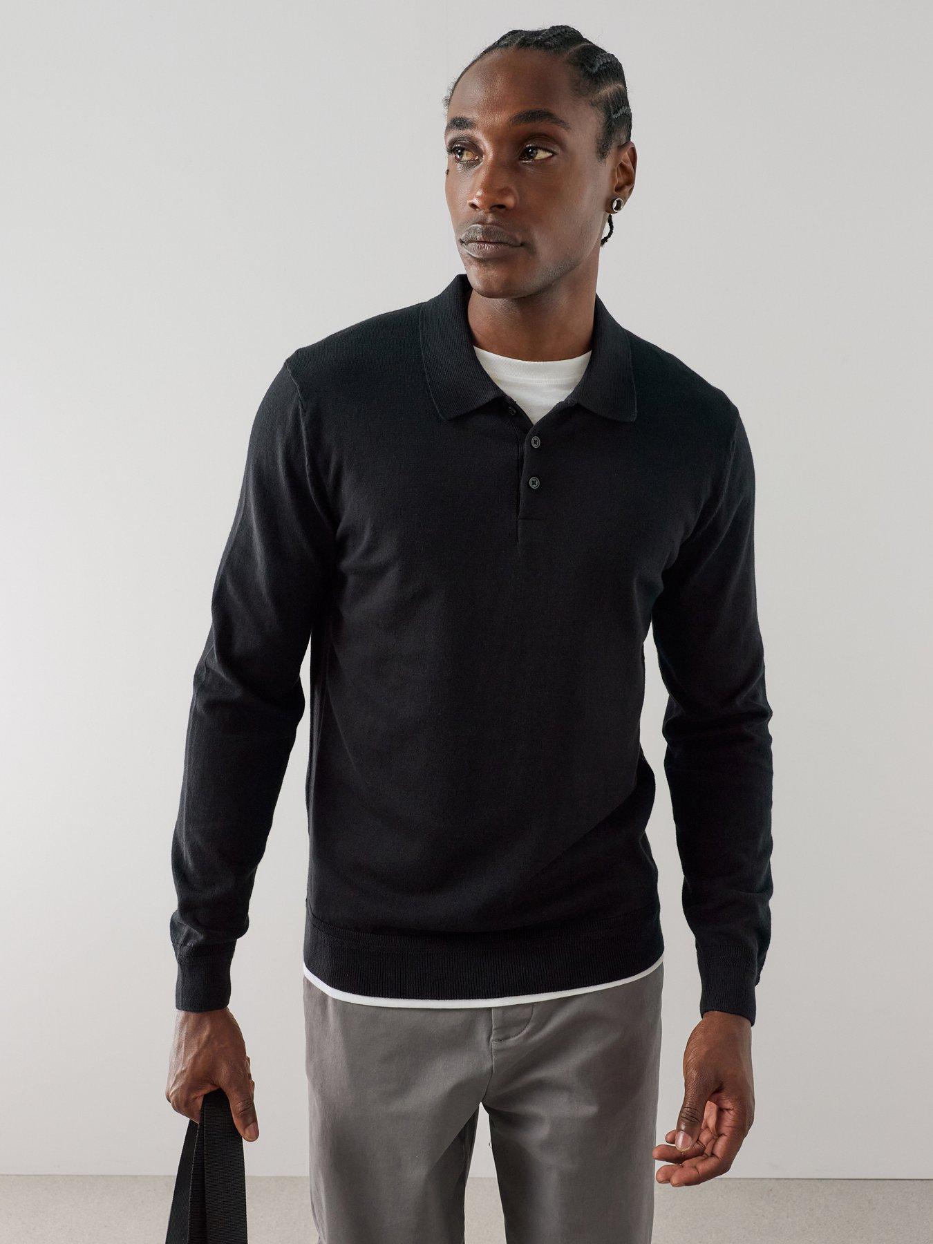 The Very Collection Cotton Rich Long Sleeve Polo Jumper - Black