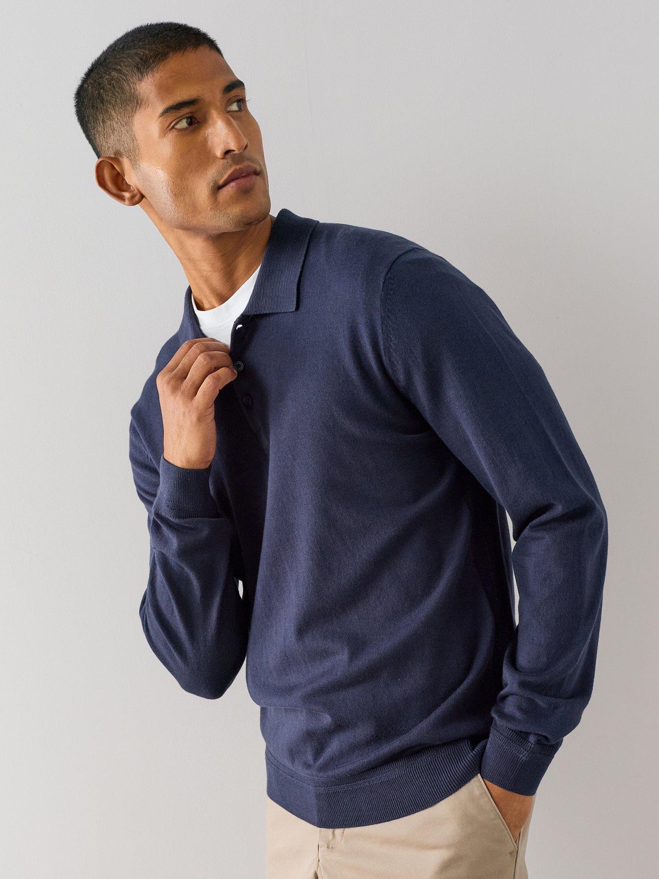 The Very Collection Cotton Rich Long Sleeve Polo Jumper - Navy