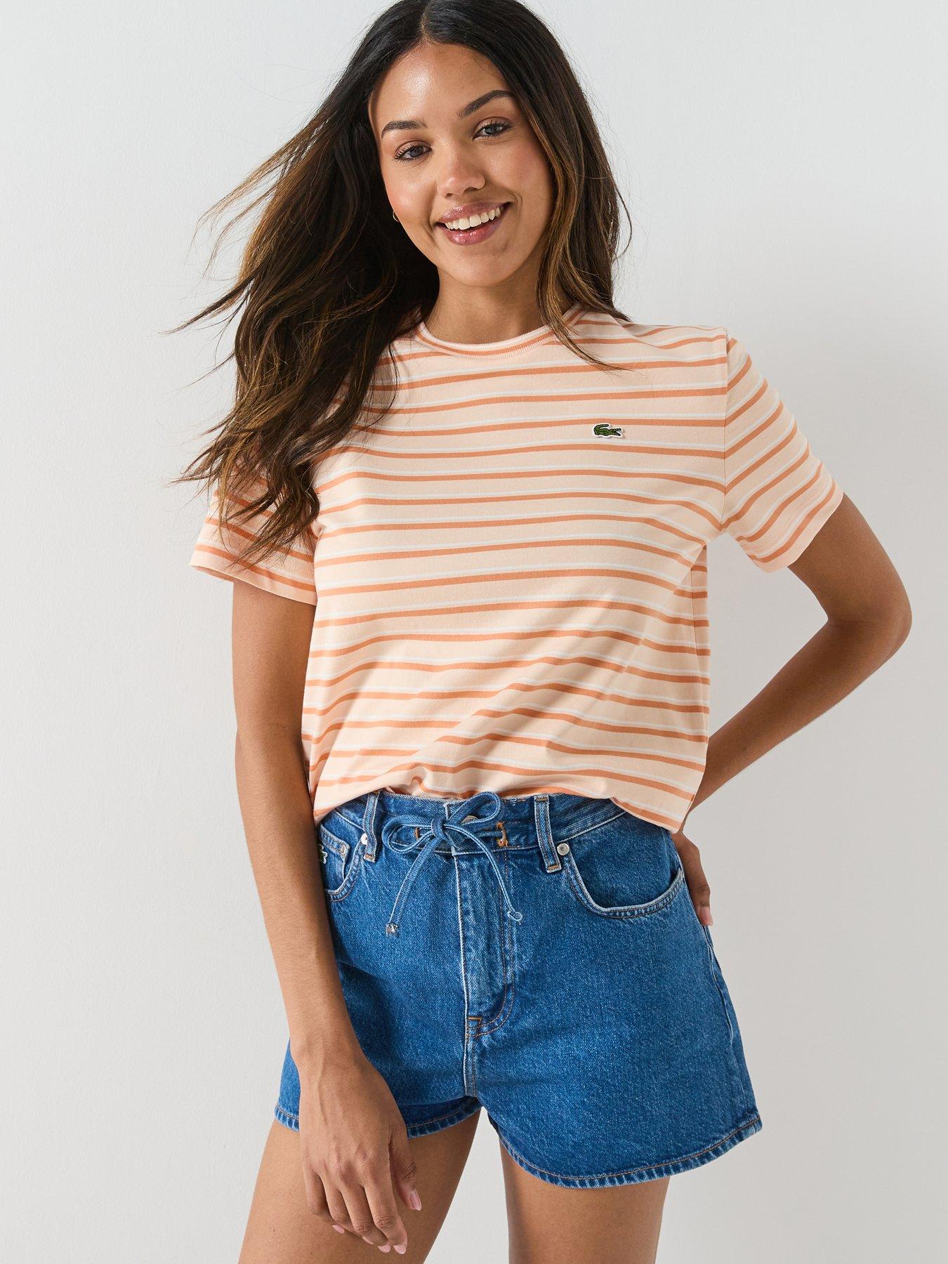 Lacoste Striped Short Sleeve T-Shirt - Orange